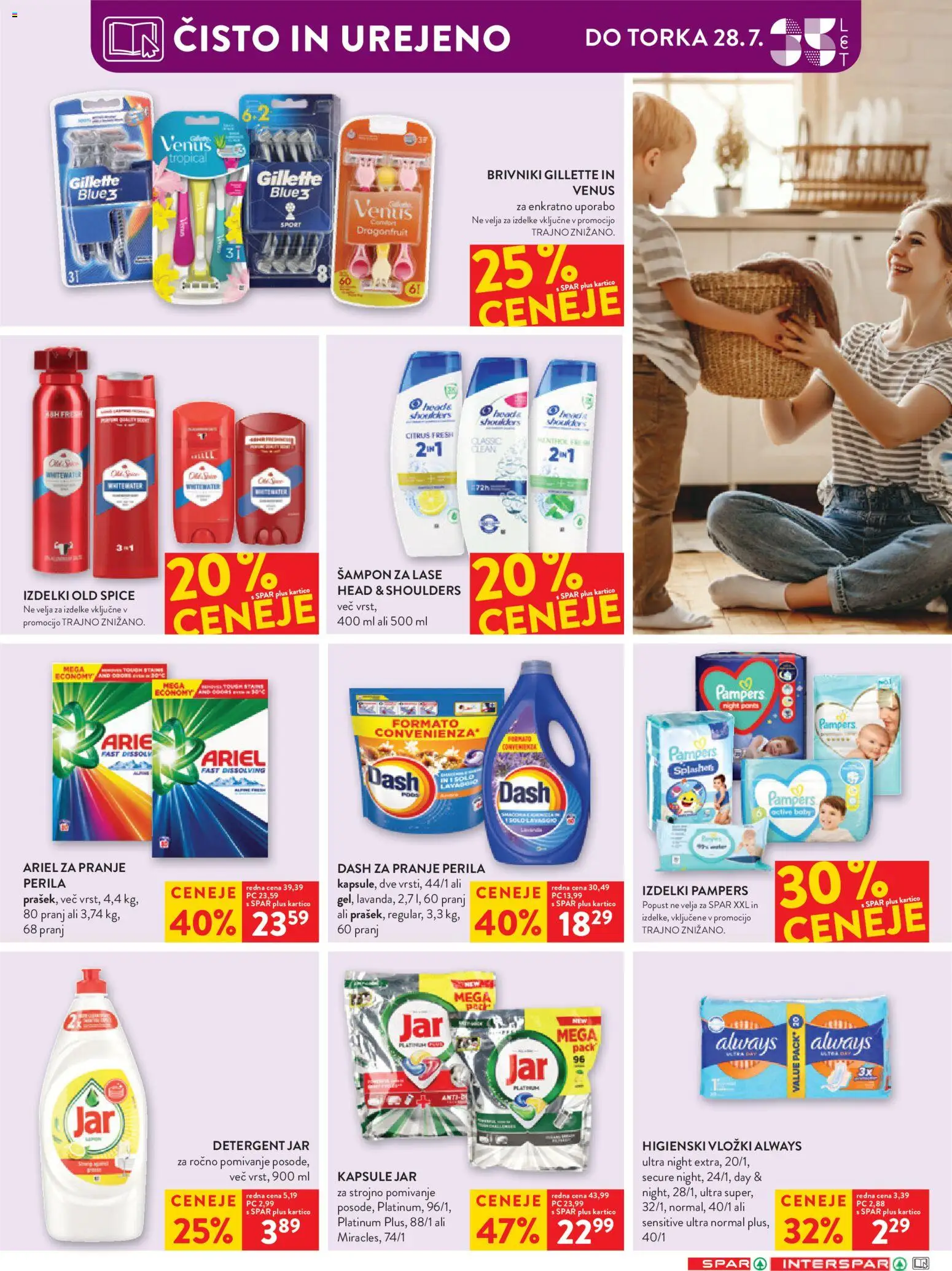 Novi Spar katalog ponudbe – veljaven od 22.07.2026 | Stran: 29 | Izdelki: Higienski vložki, Vložki, Sampon, Detergent