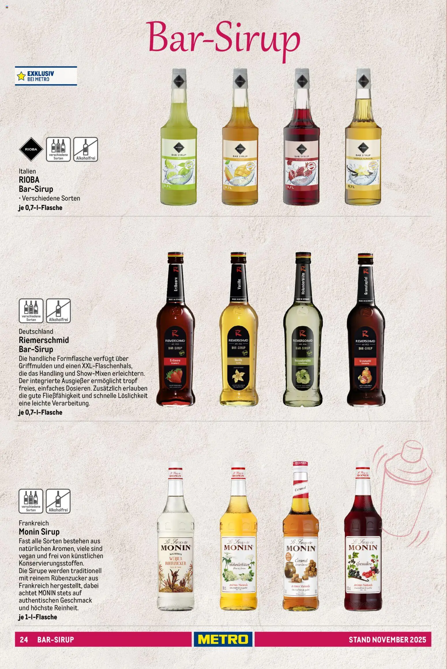 Metro - Spirituosen Sortiment – gültig ab 01.12.2025 | Seite: 24 | Produkte: Granatapfel, Sirup, Mango