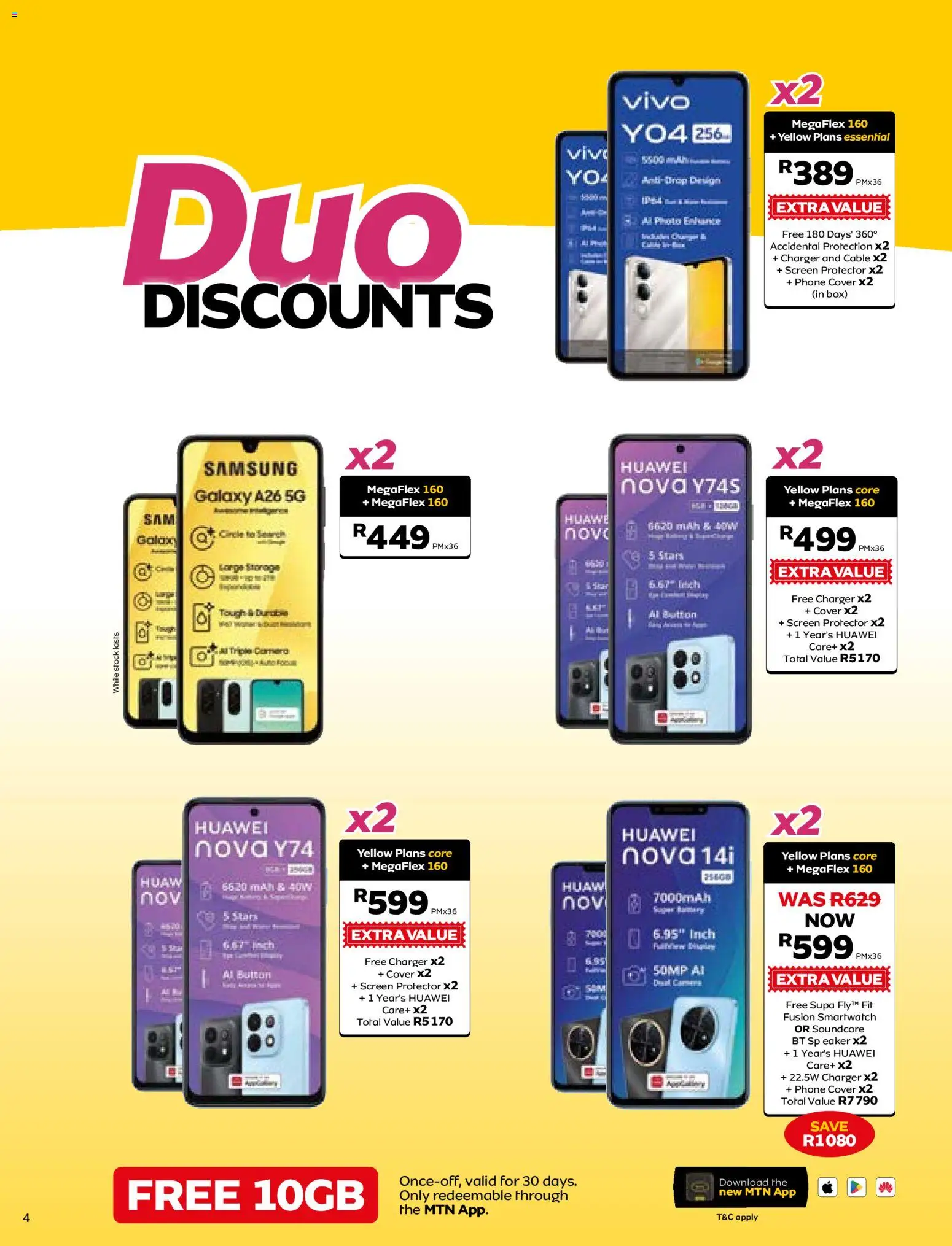 New MTN catalogue – valid from 07/08/2026 | Page: 4 | Products: Phone, Smartwatch, Box, Charger
