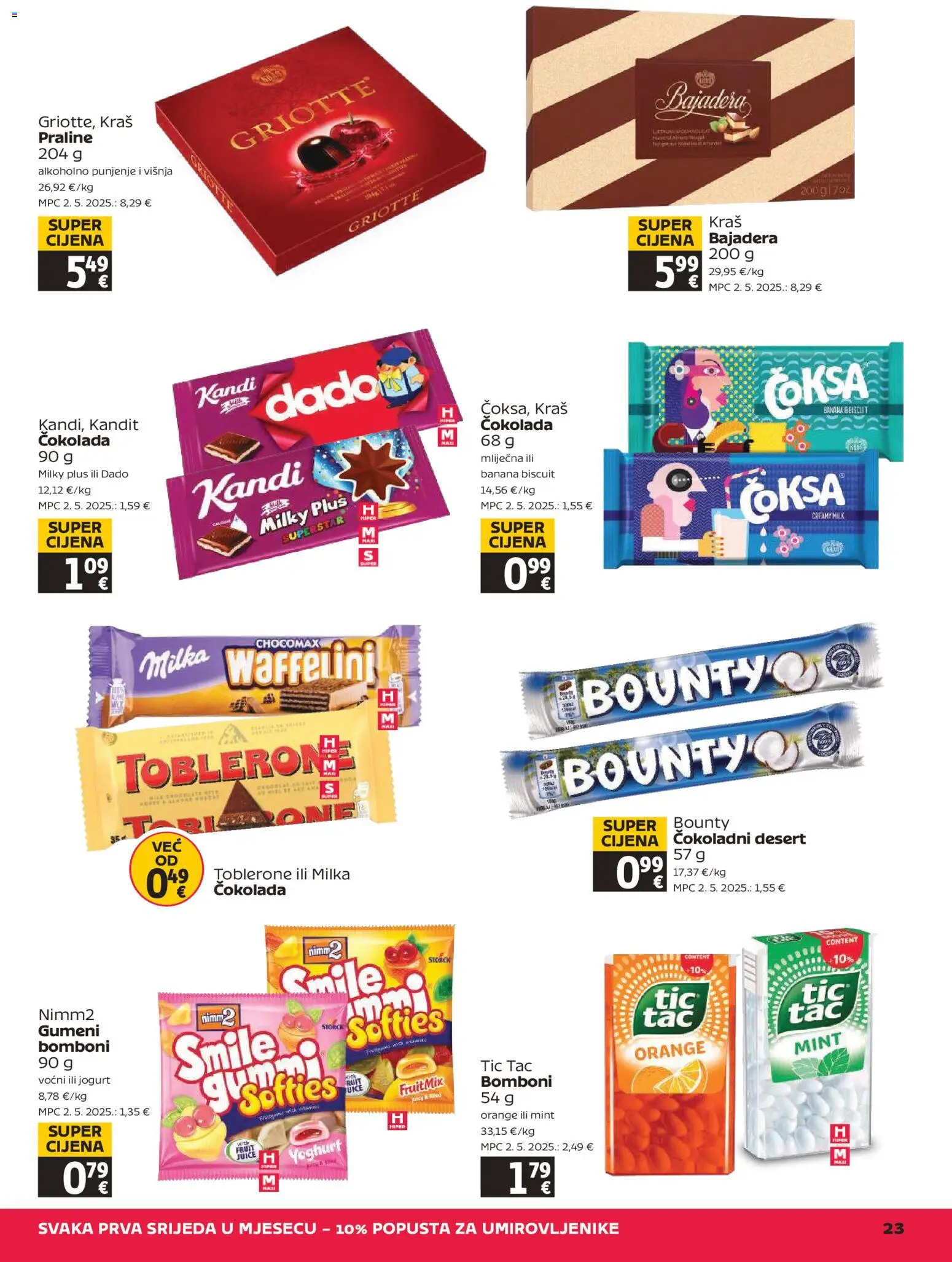 Tommy katalog | vrijedi od 25.06.2026 | Stranica: 23 | Proizvodi: Praline, Jogurt, Bomboni, Milka