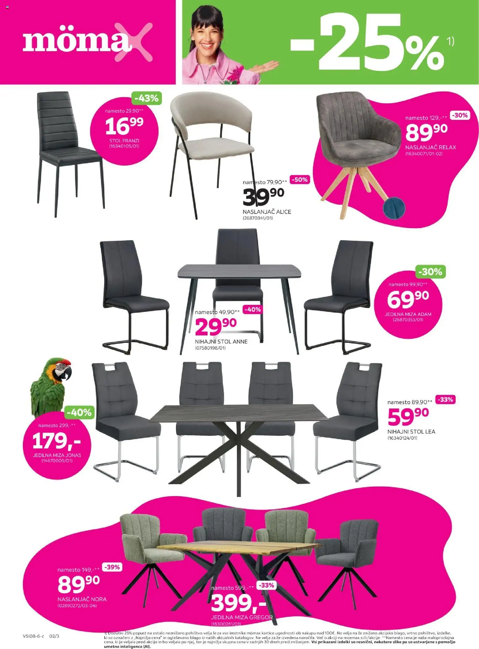 Novi Mömax katalog ponudbe – veljaven od 17.08.2026 | Stran: 2 | Izdelki: Naslanjač, Jedilna miza, Miza, Stol