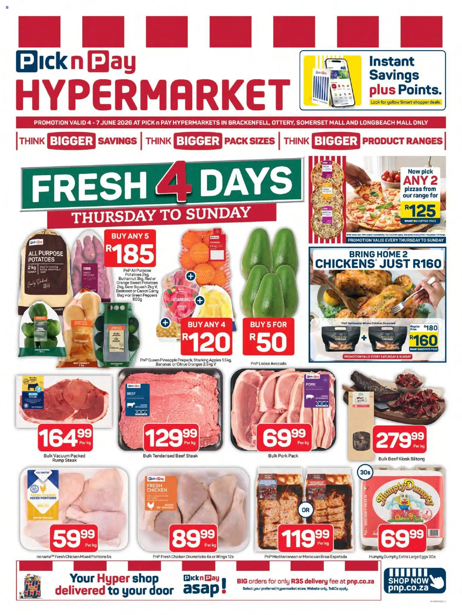 New Pick n Pay catalogue – valid from 04.06.2026 | Page: 1 | Products: Bag, Eggs, Pork, Pineapple