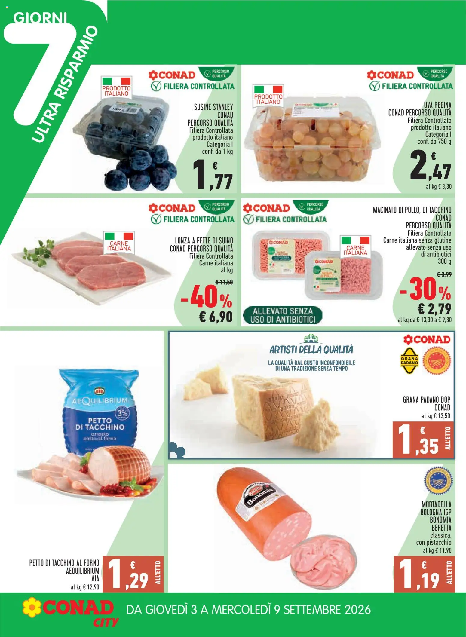 Volantino Conad del 27/08/2026 | Pagina: 22 | Prodotti: Senza glutine, Suino, Uva, Mortadella