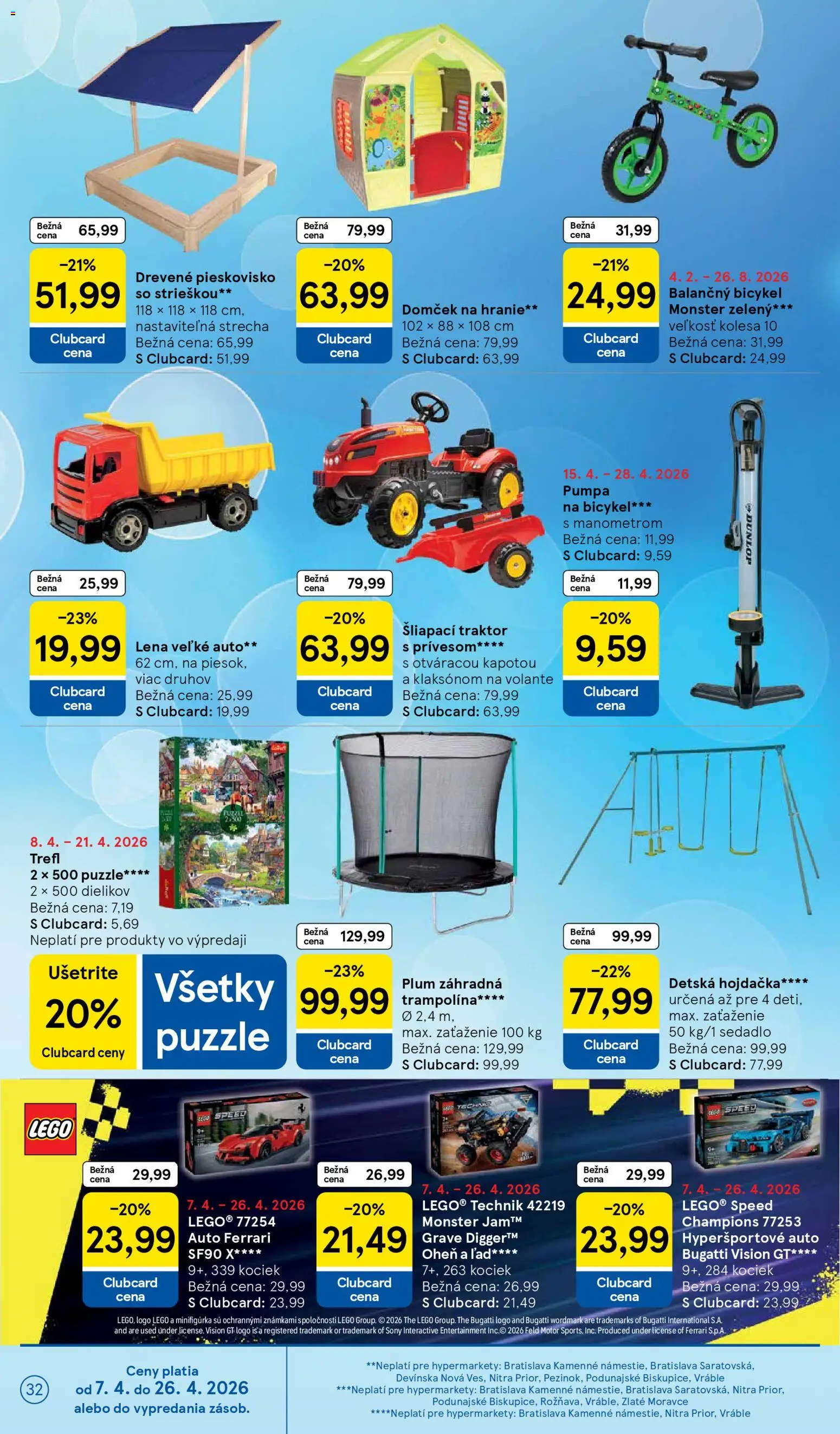 Nové Tesco akcie – leták je platný od 15.04.2026 | Strana: 32 | Produkty: Pumpa, Detská hojdačka, Hojdačka, Puzzle