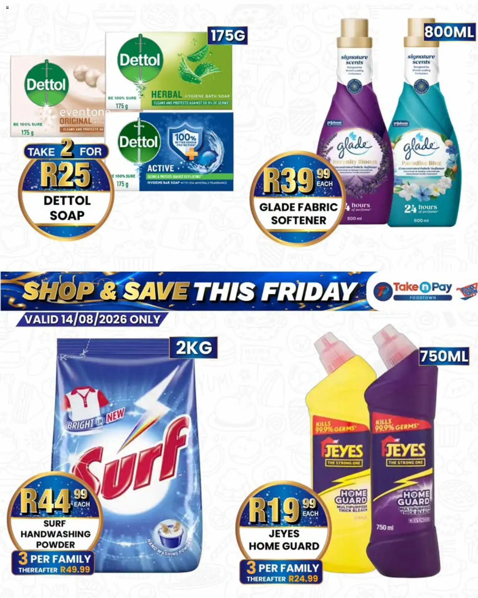 New Take n Pay catalogue – valid from 14/08/2026 | Page: 5 | Products: Bath, Bleach, Powder, Soap