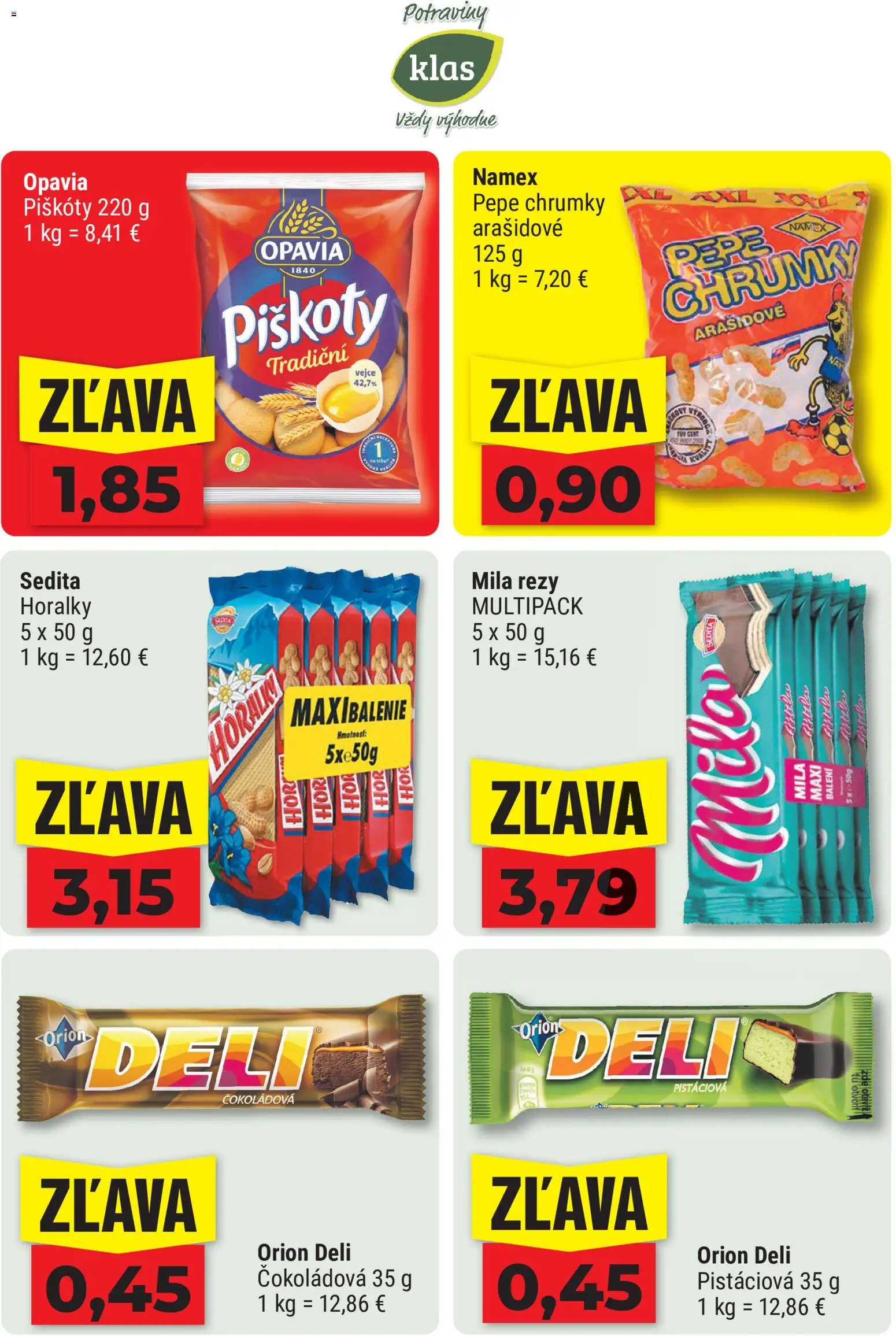 Nové Klas akcie – leták je platný od 10.08.2026 | Strana: 17 | Produkty: Piškóty, Mila, Horálky