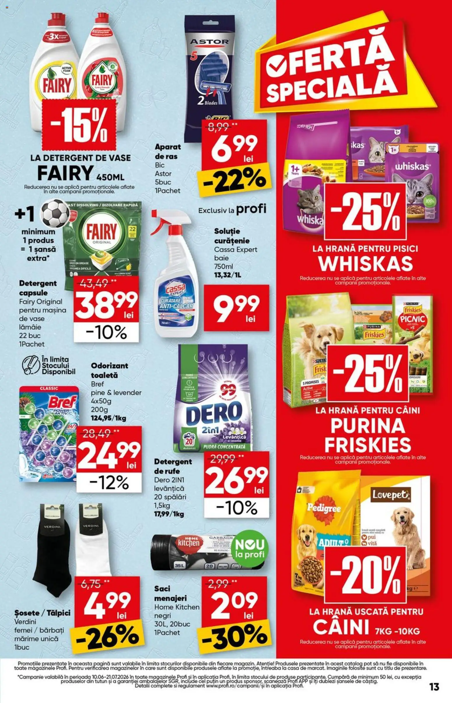 Noul catalog Profi – valabil de la 08.07.2026 | Pagină: 13 | Produse: Detergent de vase, Saci menajeri, Pudră, Șosete