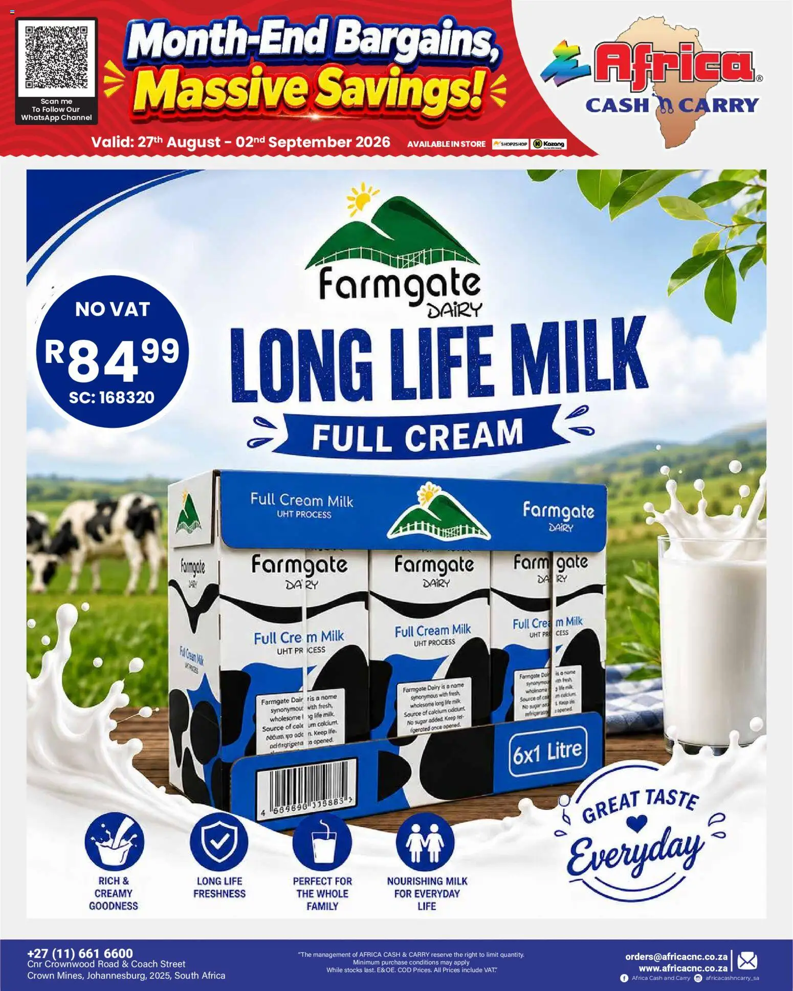 New Africa Cash & Carry catalogue – valid from 27/08/2026 | Page: 30 | Products: Milk, Gate, Cream