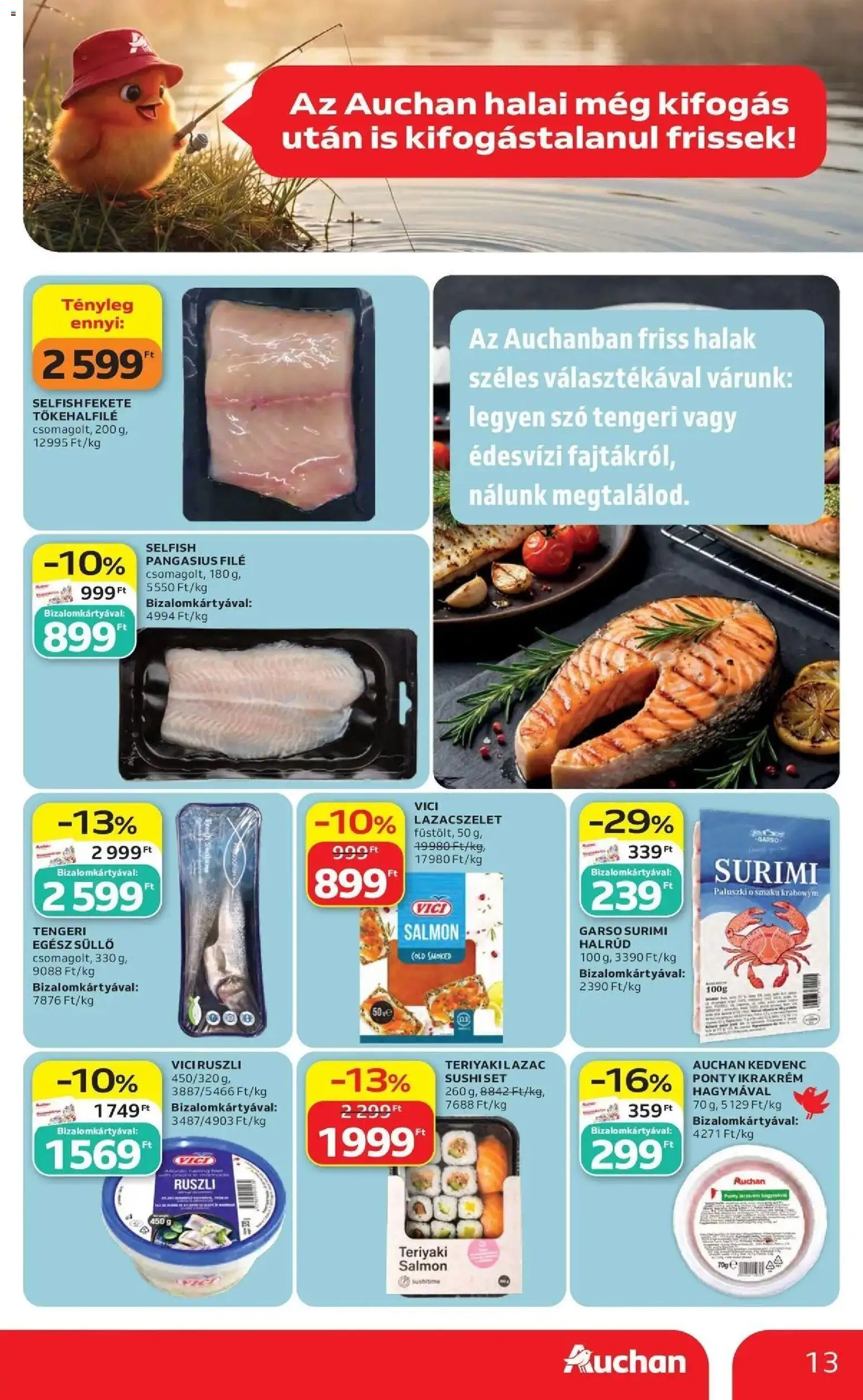 Auchan akciós ujság - amely érvényes a következő dátumtól: 14.05.2026 | Oldal: 13 | Termékek: Halak