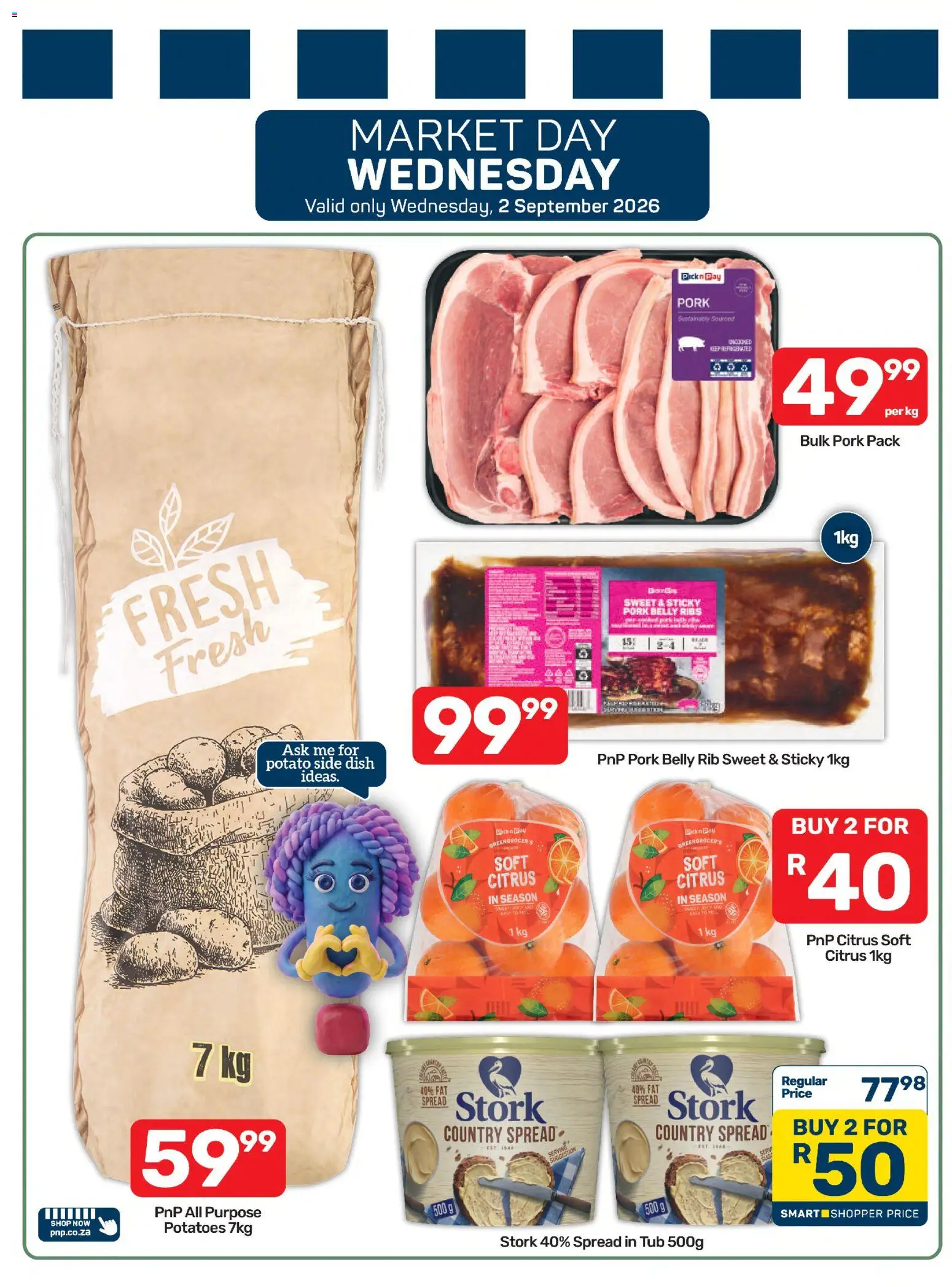 New Pick n Pay catalogue – valid from 31/08/2026 | Page: 7 | Products: Spread, Pork, Potatoes, Fat spread