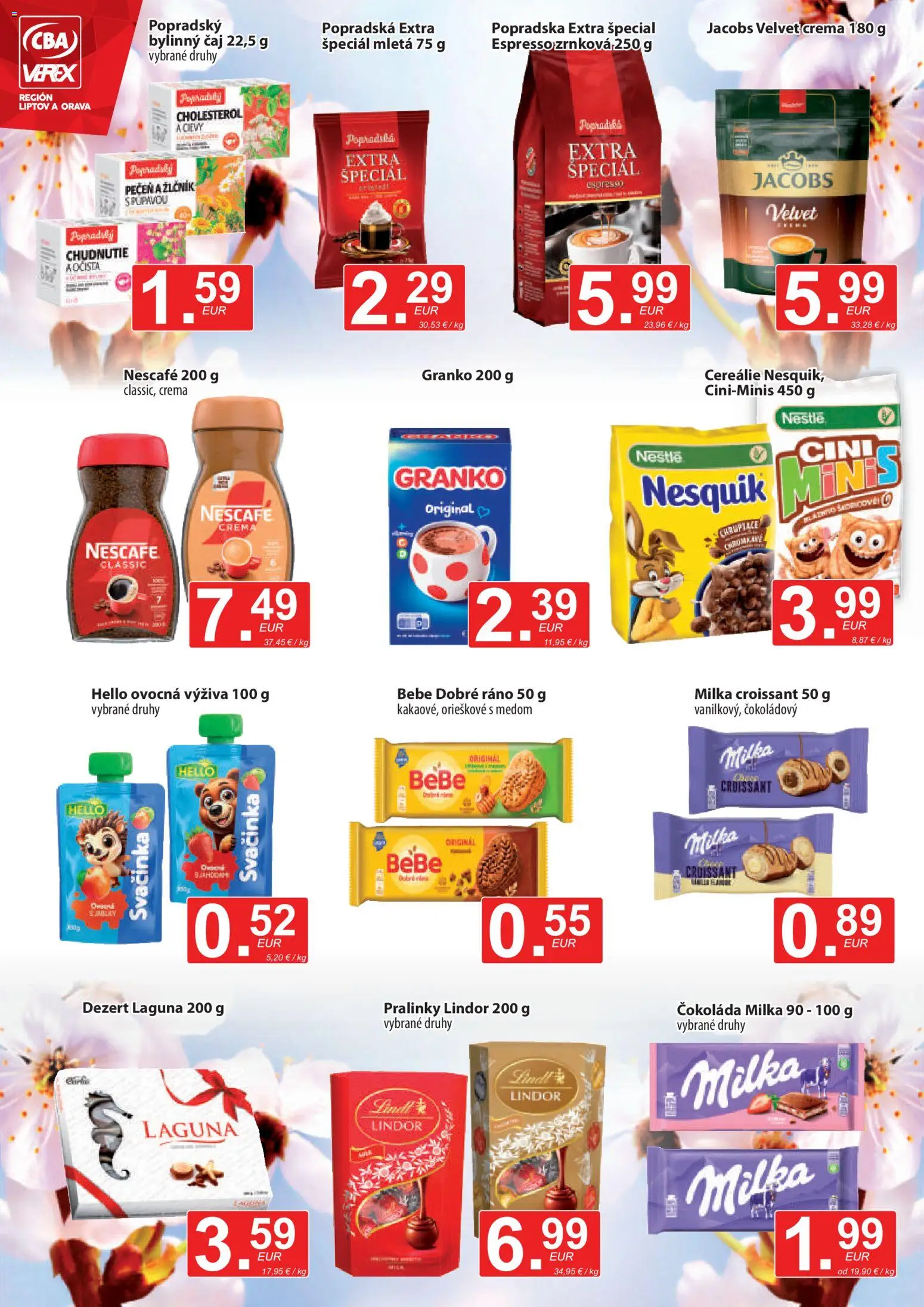 Nové CBA Verex akcie – leták je platný od 16.04.2026 | Strana: 8 | Produkty: Čaj, Čokoláda, Milka, Granko