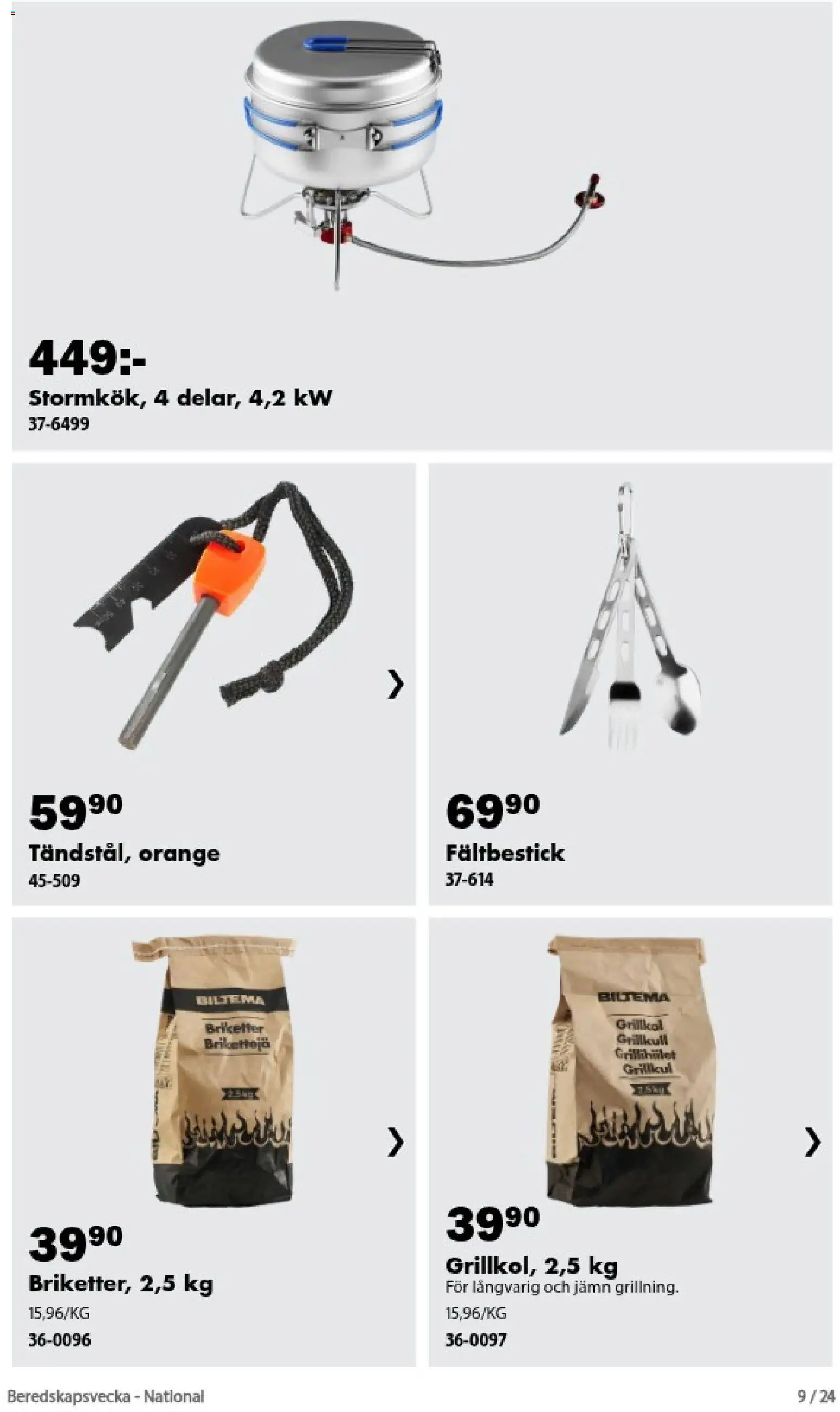 Biltema reklamblad aktuell från 20/09/2026 | Sida: 9 | Produkter: Grillkol, Briketter