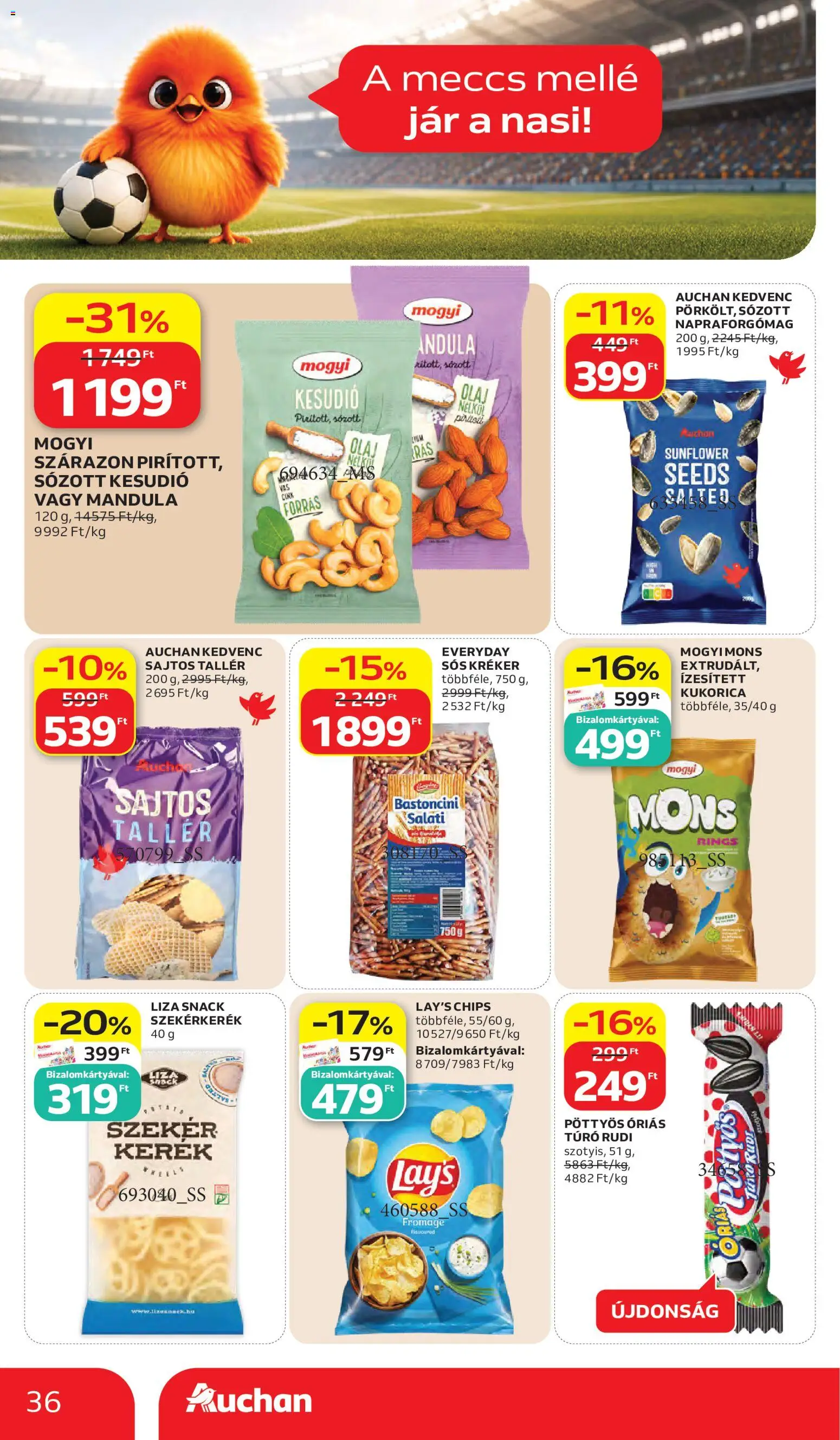 Auchan akciós ujság - amely érvényes a következő dátumtól: 28.05.2026 | Oldal: 36 | Termékek: Chips, Kesudió, Olaj, Túró