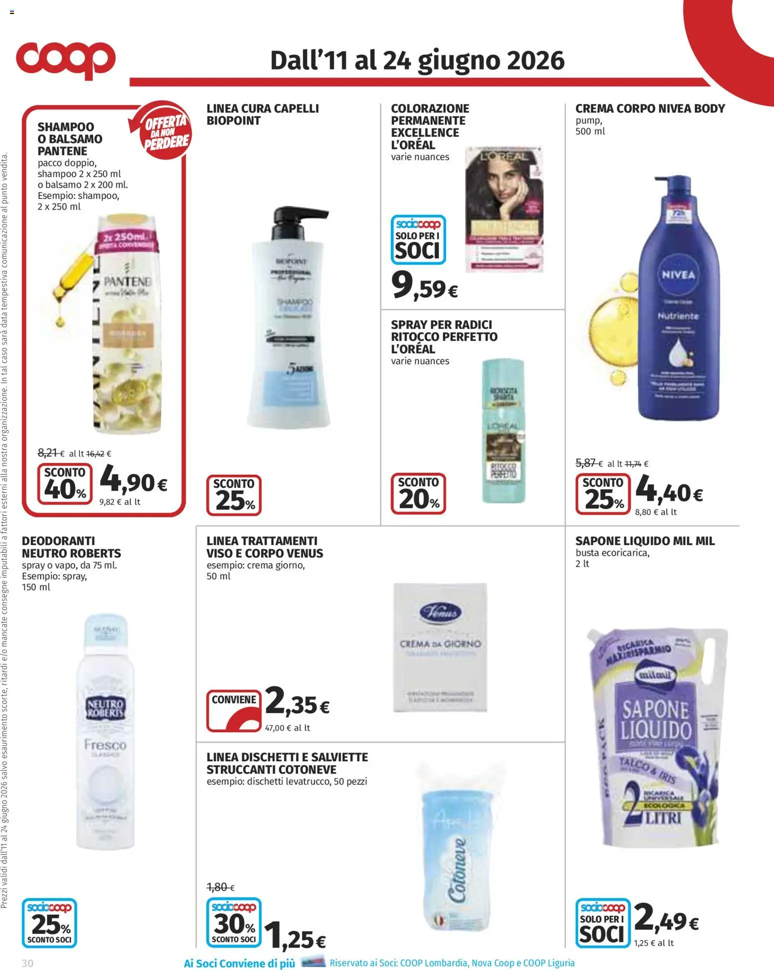 Volantino COOP del 11.06.2026 | Pagina: 30 | Prodotti: Shampoo, Balsamo, Salviette struccanti, Data