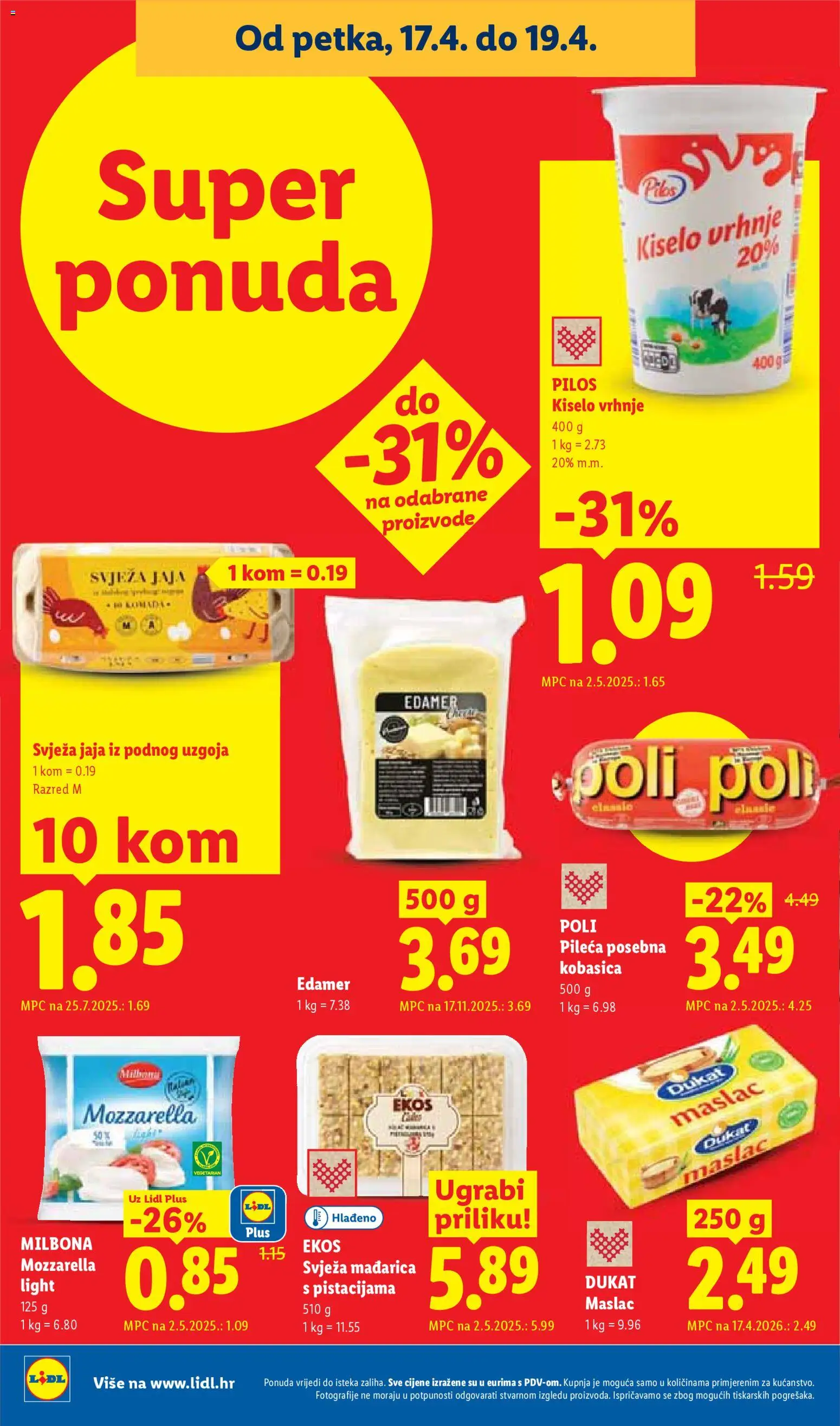 Lidl katalog | vrijedi od 13.04.2026 | Stranica: 70 | Proizvodi: Mozzarella, Jaja, Kiselo vrhnje, Kobasica