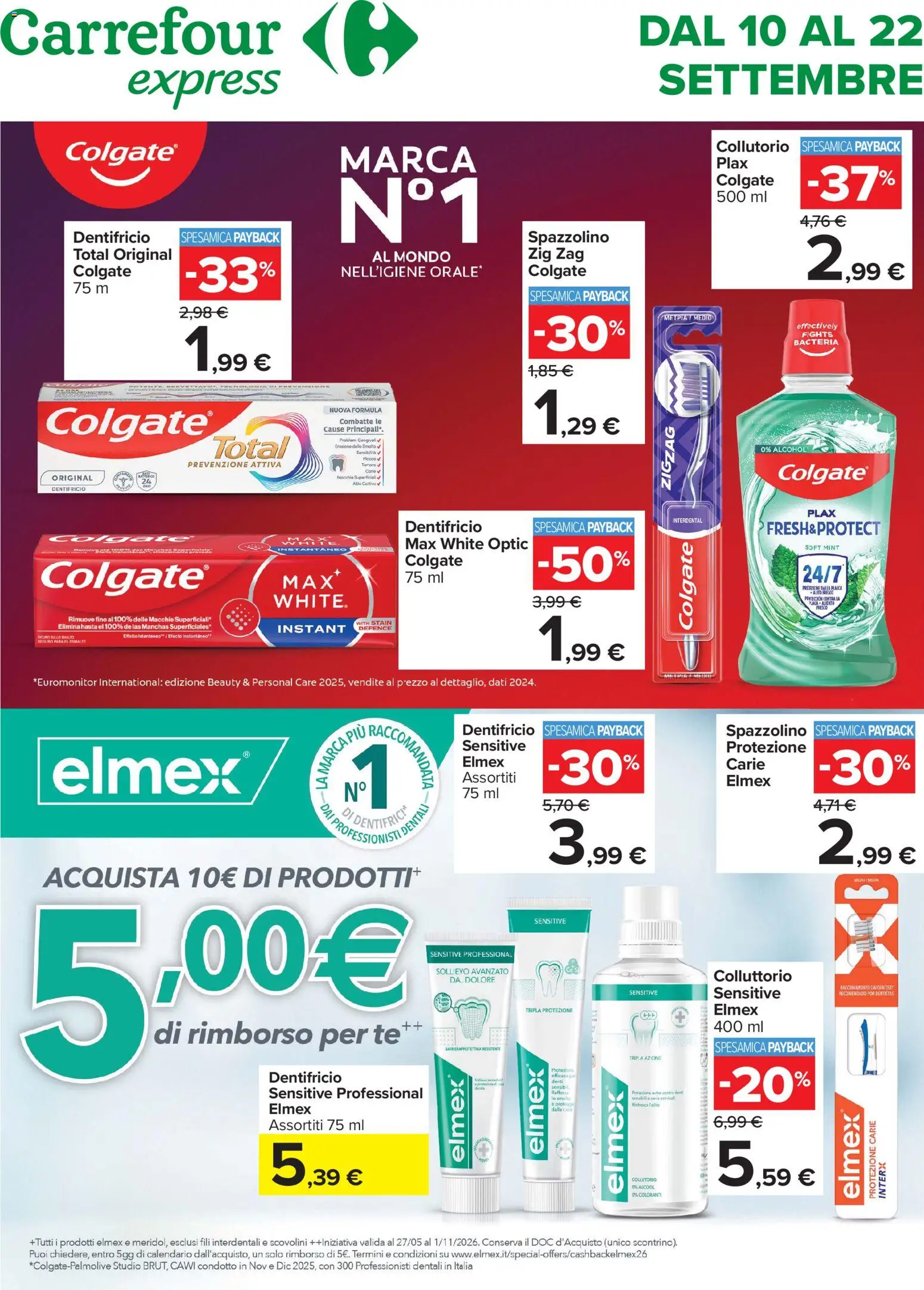 Volantino Carrefour del 10/09/2026 | Pagina: 1 | Prodotti: Dentifricio, Spazzolino, Collutorio, Tè