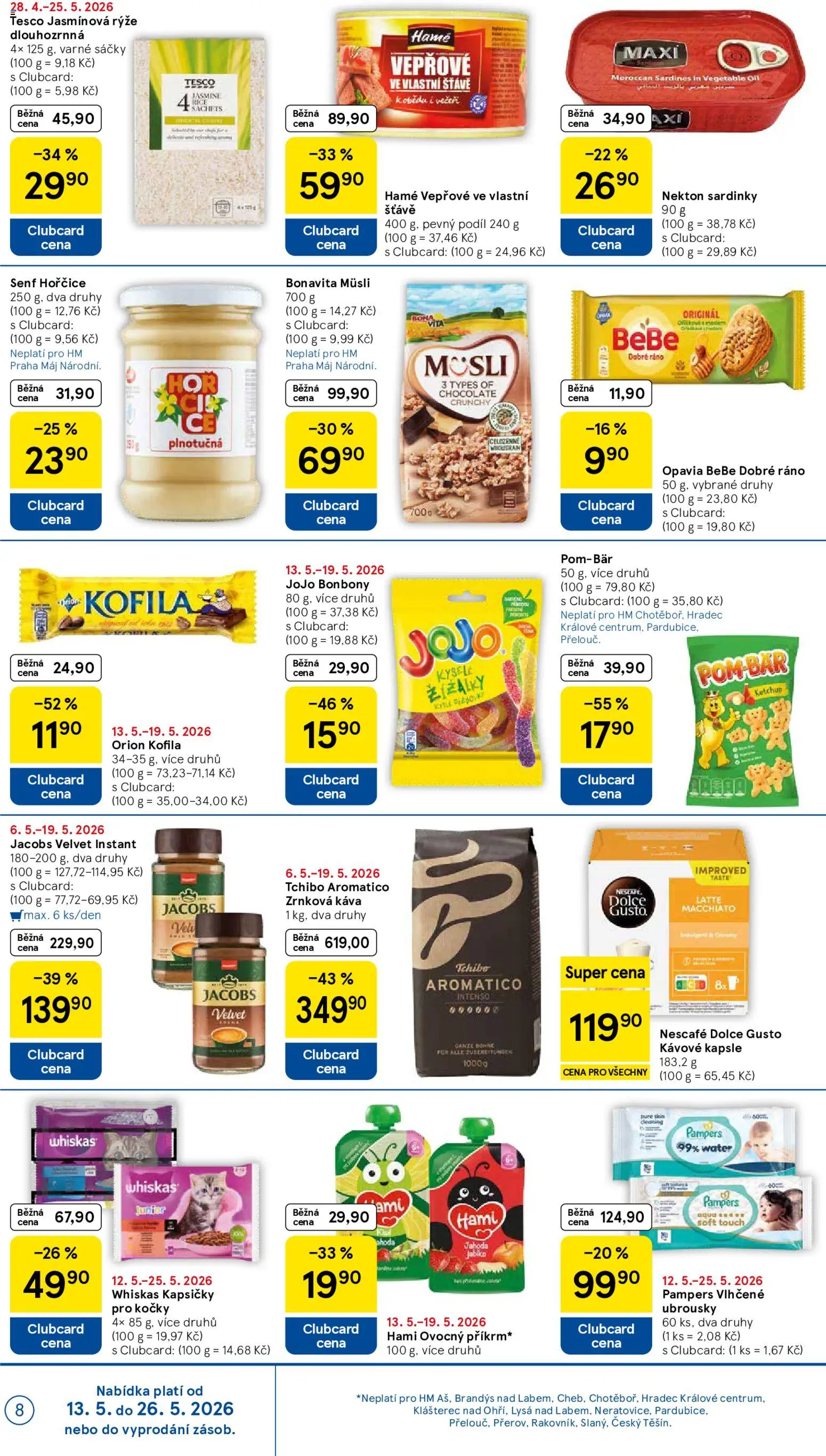 Tesco leták - Hypermarket od 13.05.2026 | Strana: 8 | Produkty: Dolce Gusto, Ubrousky, Sardinky, Zrnková káva