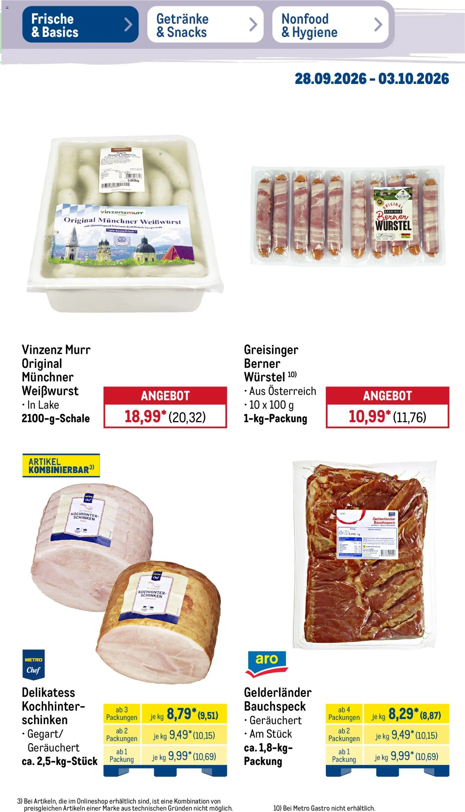 Metro Prospekt – gültig ab 28.09.2026 | Seite: 11 | Produkte: Weißwurst, Schinken