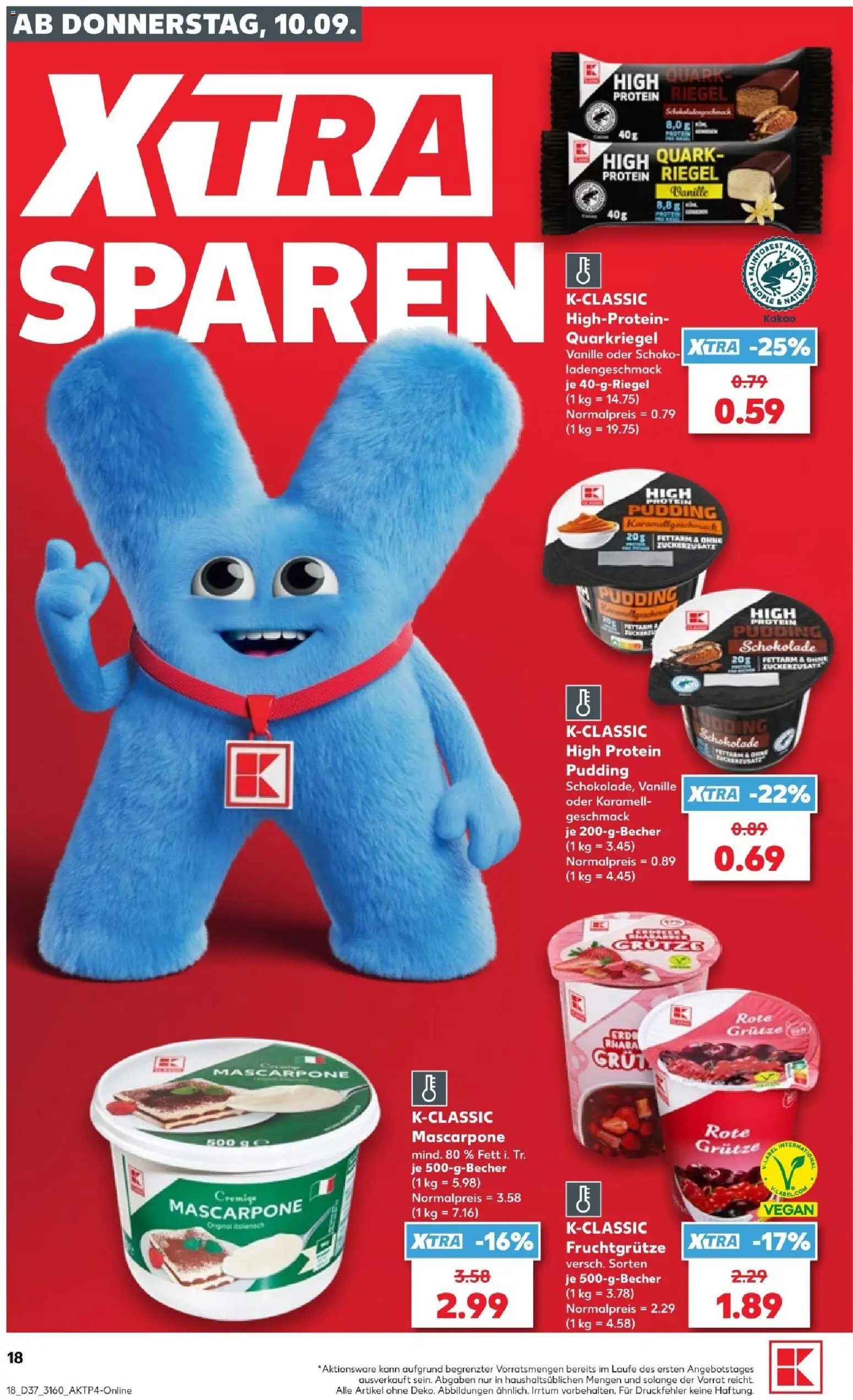 Kaufland Prospekt – gültig ab 10.09.2026 | Seite: 18 | Produkte: High protein pudding, Quark, Mascarpone, Pudding