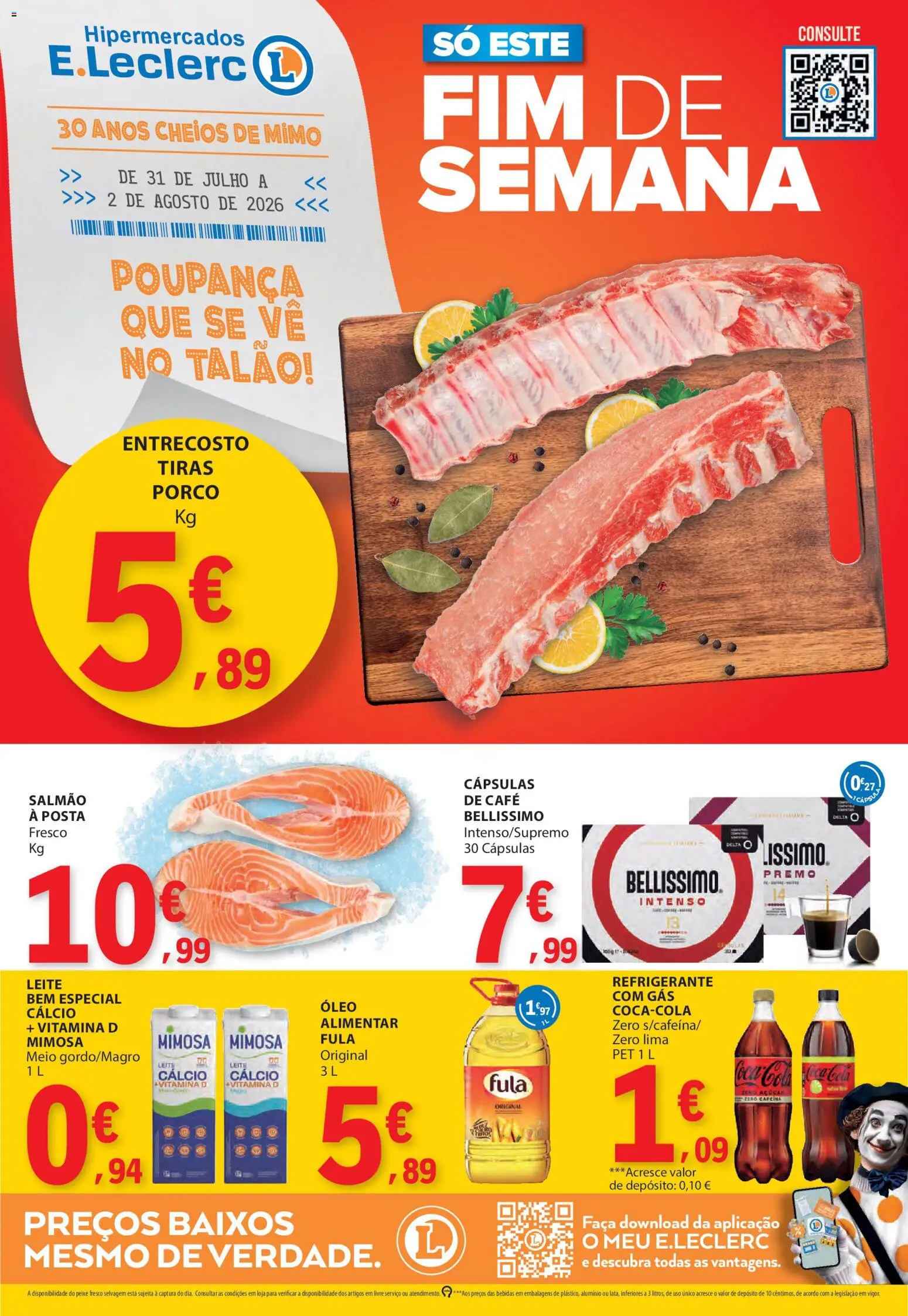 E.Leclerc Catálogo Fim de Semana │ válido de 31/07/2026 | Página: 1 | Produtos: Leite, Óleo, Café, Vitamina d