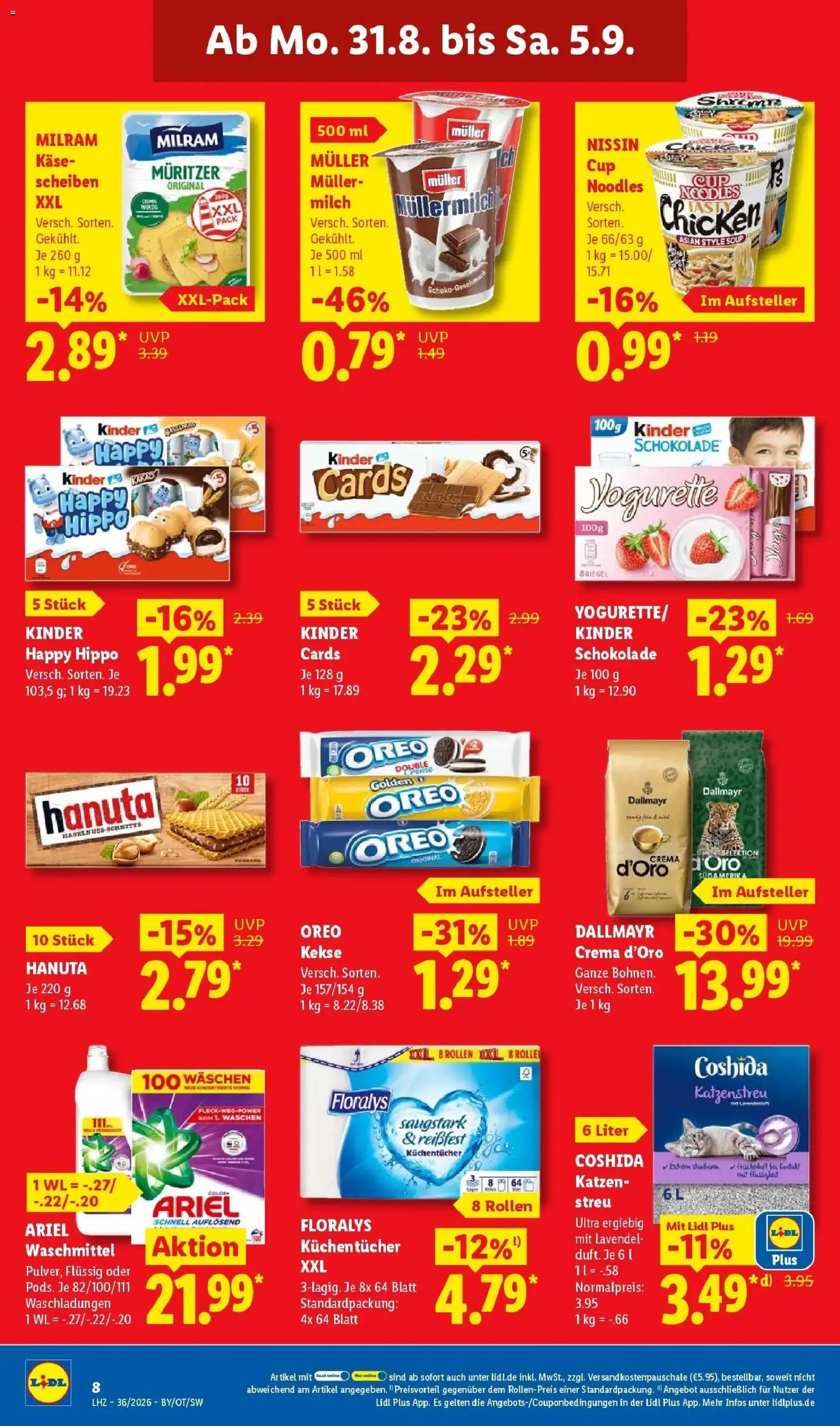 Lidl Prospekt Hof-innenstadt (ab 31.08.2026) zum Blättern » Angebote | Seite: 16 | Produkte: Ariel, Schokolade, Müllermilch, Lavendel