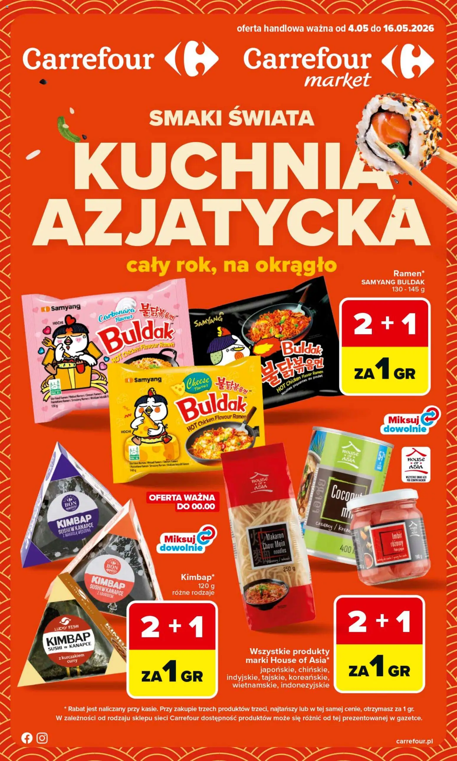 Carrefour gazetka - Kuchnia azjatycka od 04.05.2026 | Strona: 1 | Produkty: Makrela wędzona, Makrela, Sushi, Makaron