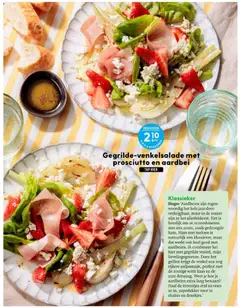 Gegrilde-venkelsalade met prosciutto en aardbei, Salad with grilled fennel, prosciutto and strawberry. - Voorbeeld van een folder van Albert Heijn, geldig van 29.05.2026 | Pagina: 76 | Producten: Meloen, Kaas, Rizstészta, Aardbei