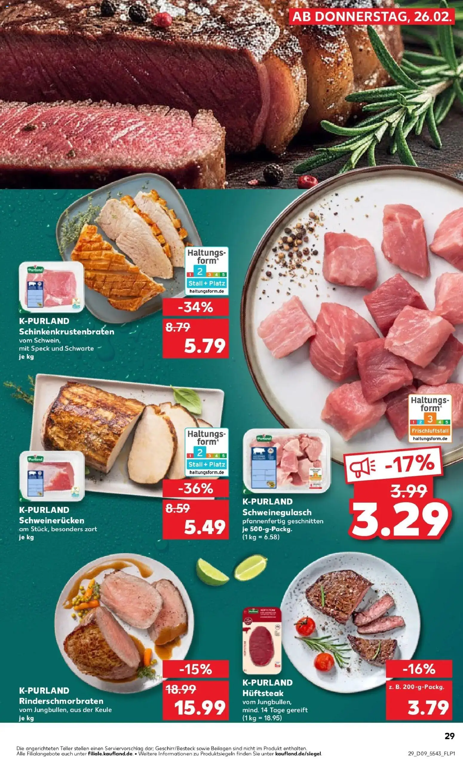 Kaufland prospekt Emmerich Am Rhein	 – gültig ab 26.02.2026 | Seite: 29 | Produkte: Schweinegulasch, Schweinerucken, Steak