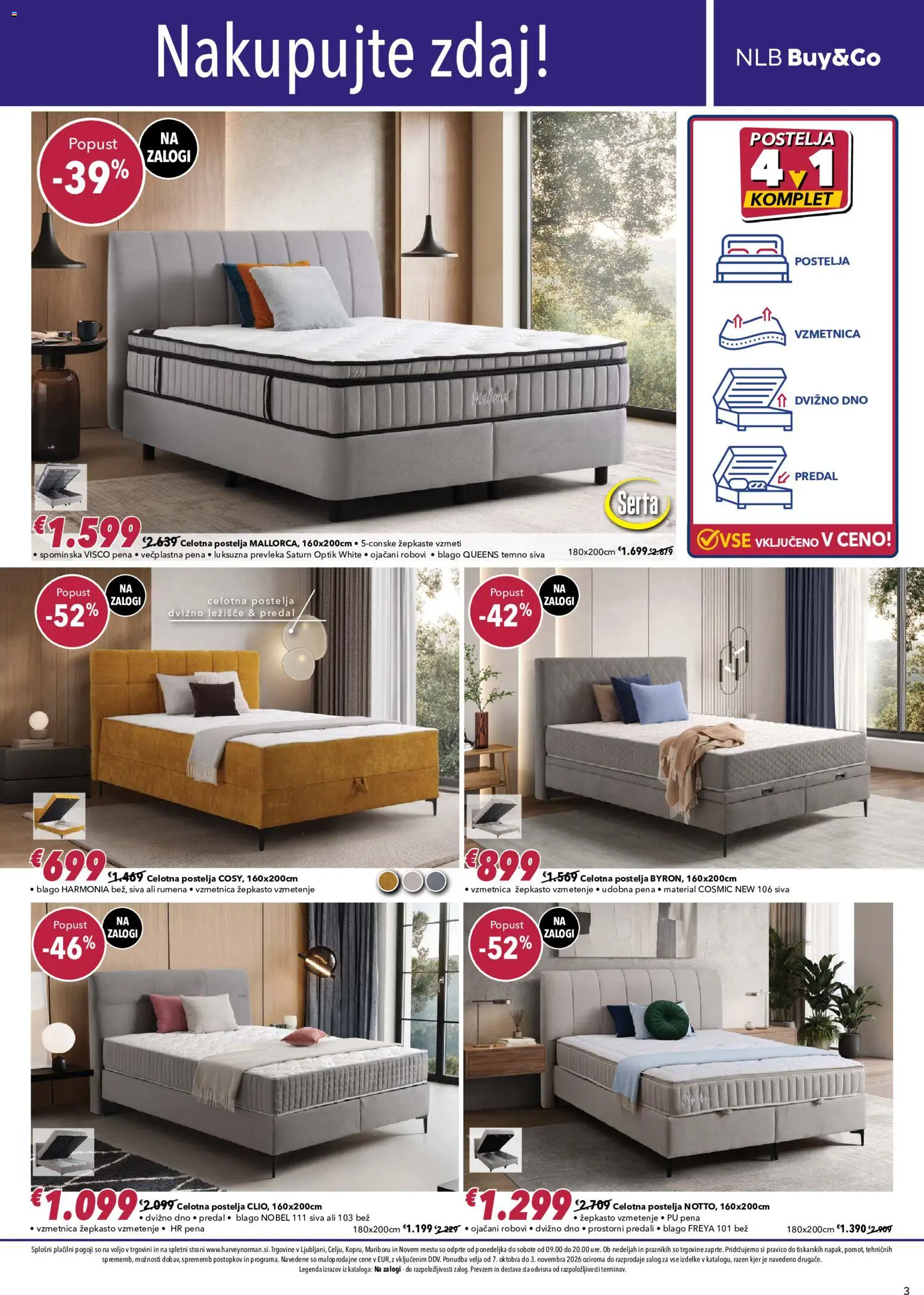 Novi Harvey Norman katalog ponudbe – veljaven od 07.10.2026 | Stran: 3 | Izdelki: Ležišče, Postelja, Vzmetnica, Prevleka