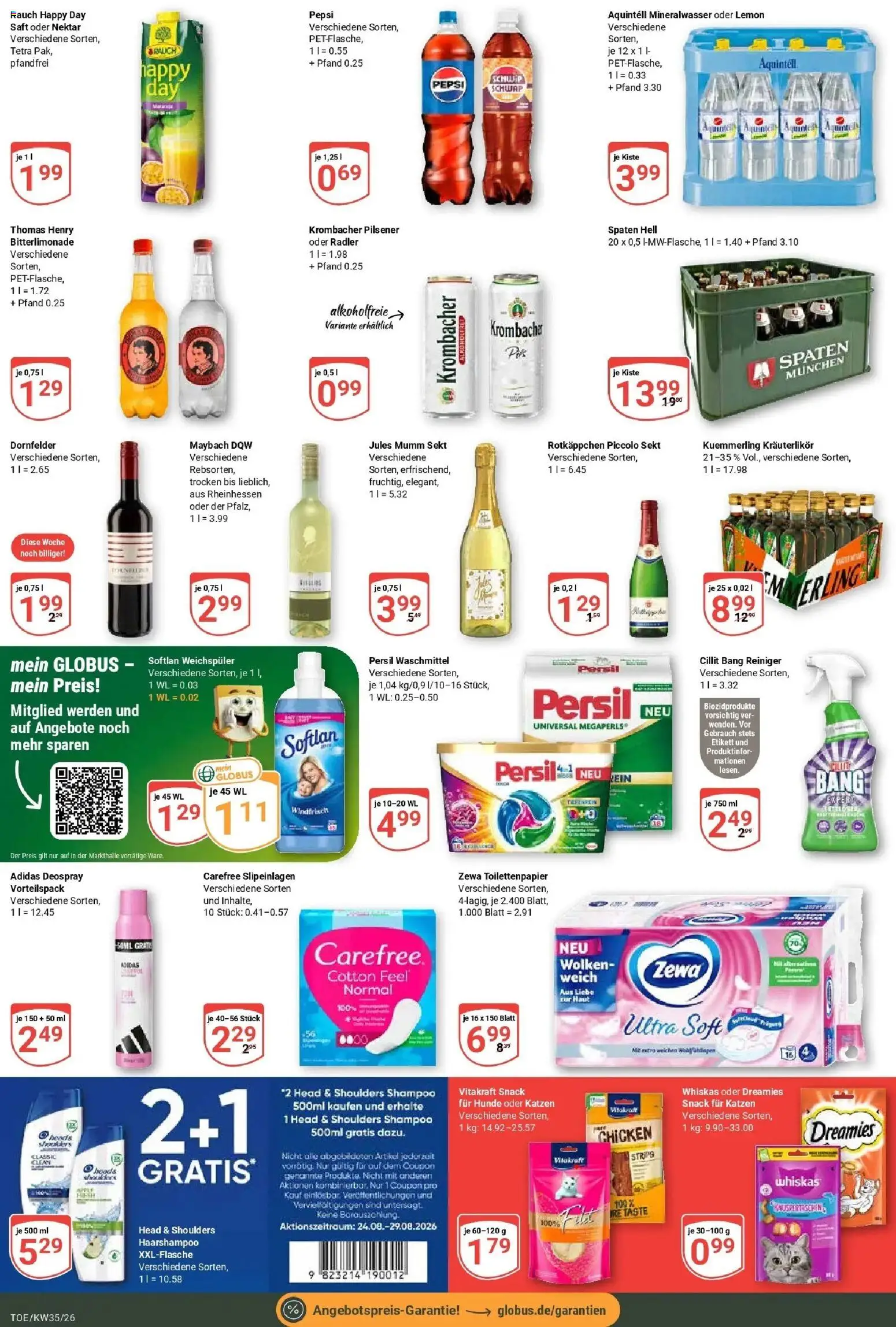 Globus Prospekt Tönisvorst – gültig ab 24.08.2026 | Seite: 8 | Produkte: Mumm sekt, Zewa, Shampoo, Pepsi