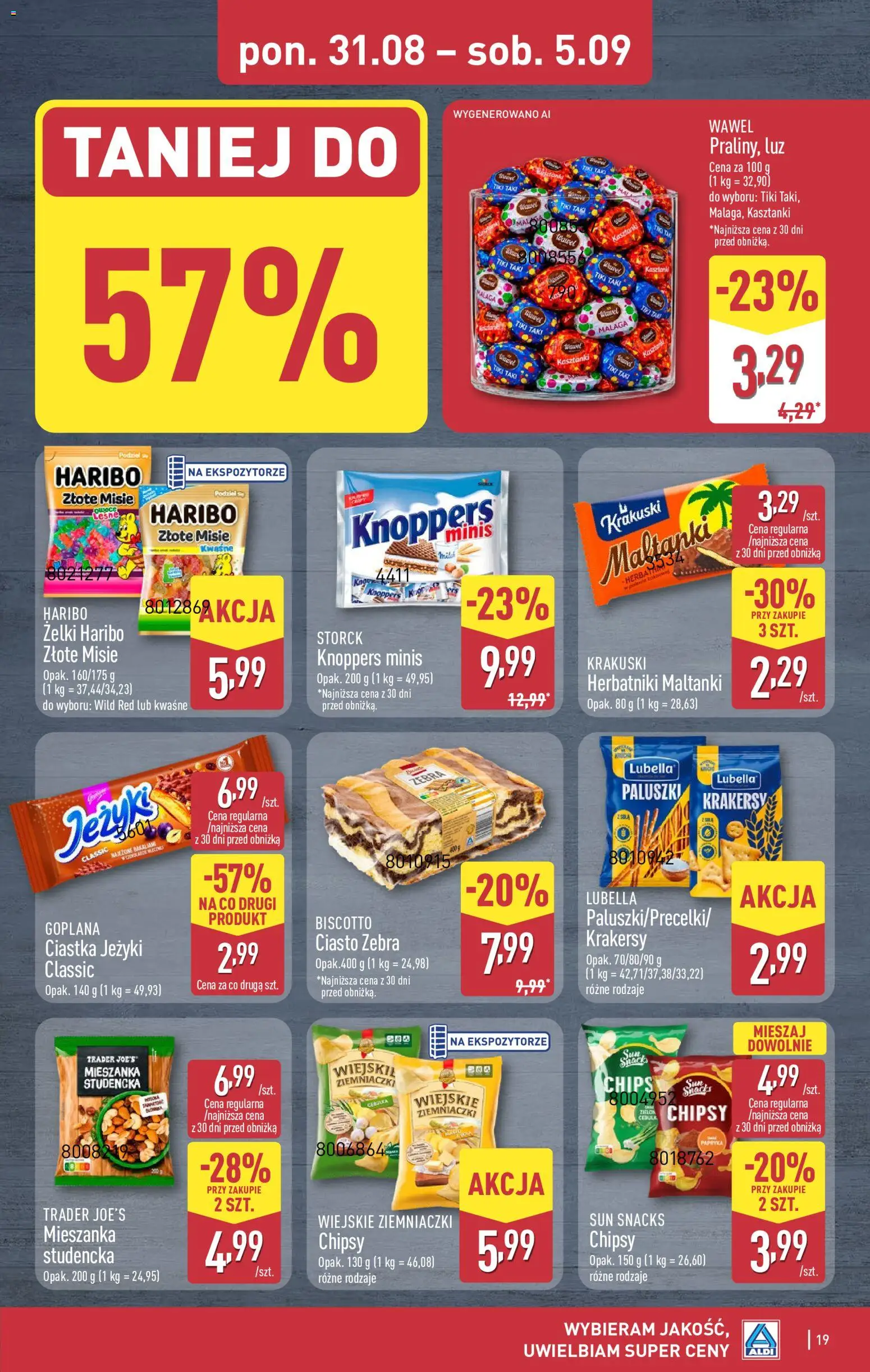 Aldi gazetka od 31.08.2026 | Strona: 19 | Produkty: Żelki haribo, Papryka, Ziemniaczki, Ciastka