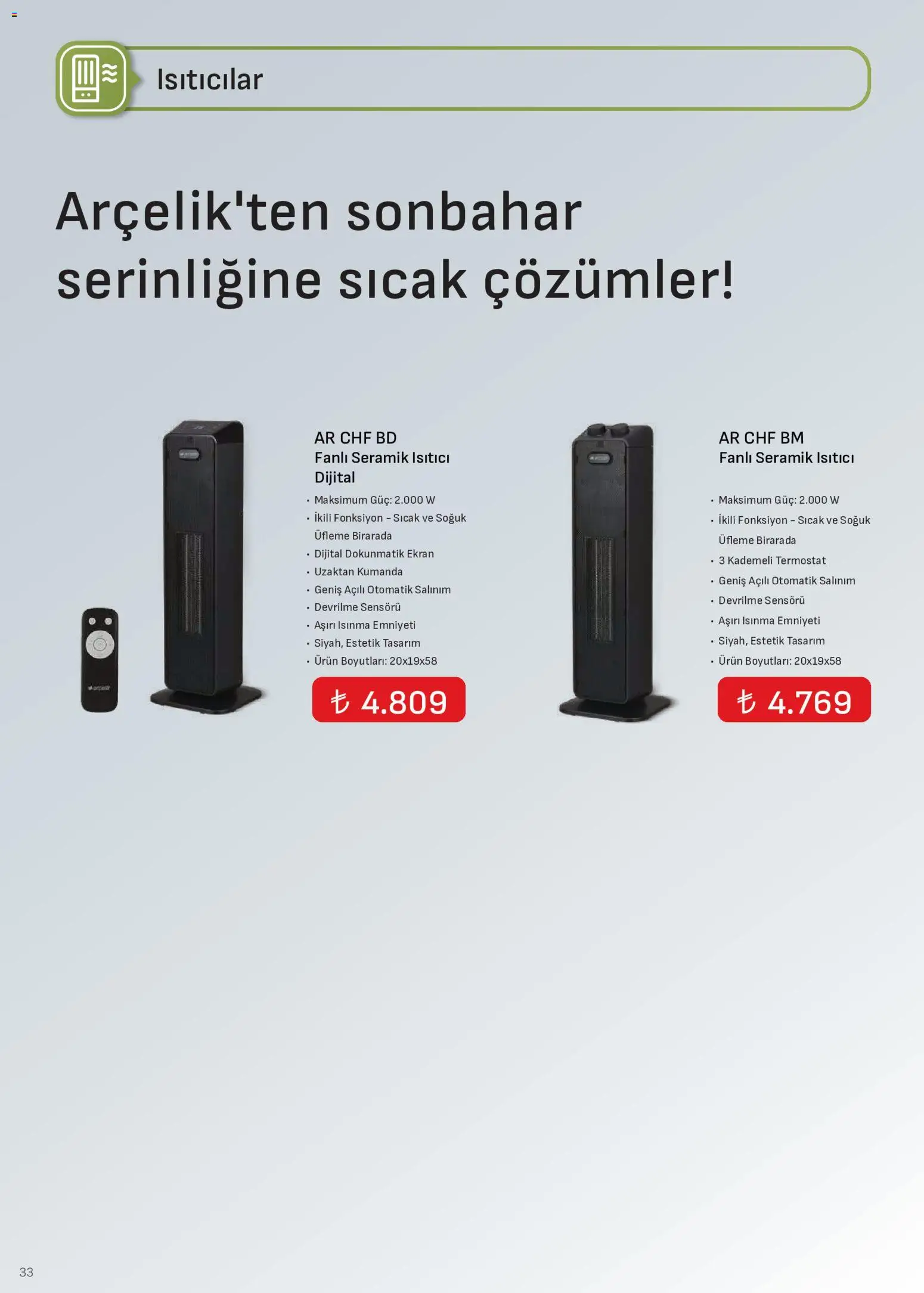 Arçelik - İklimlendirme Kataloğu - 01 Ağustos 2026 tarihinden itibaren geçerlidir | Sayfa: 33