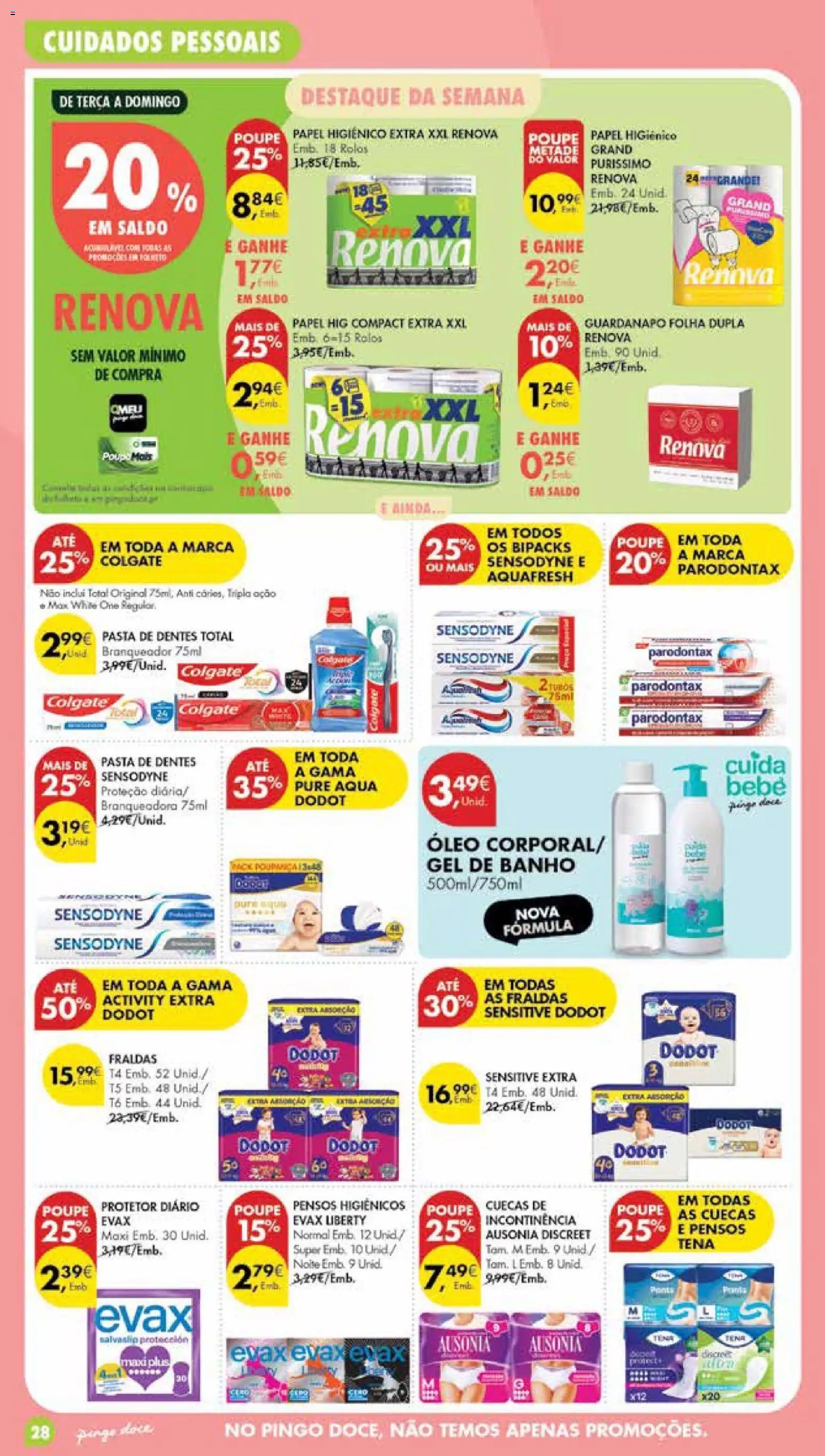 Pingo Doce Poupe Esta Semana Madeira │ válido de 18/08/2026 | Página: 28 | Produtos: Papel higiénico, Pensos higiénicos, Fraldas dodot, Gel de banho