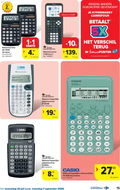 Wetenschappelijke rekenmachine TI-30Xa, Wetenschappelijke rekenmachine TI-30Xa - Voorbeeld van een folder van Carrefour, geldig van 22/07/2026 | Pagina: 15 | Producten: Rekenmachine