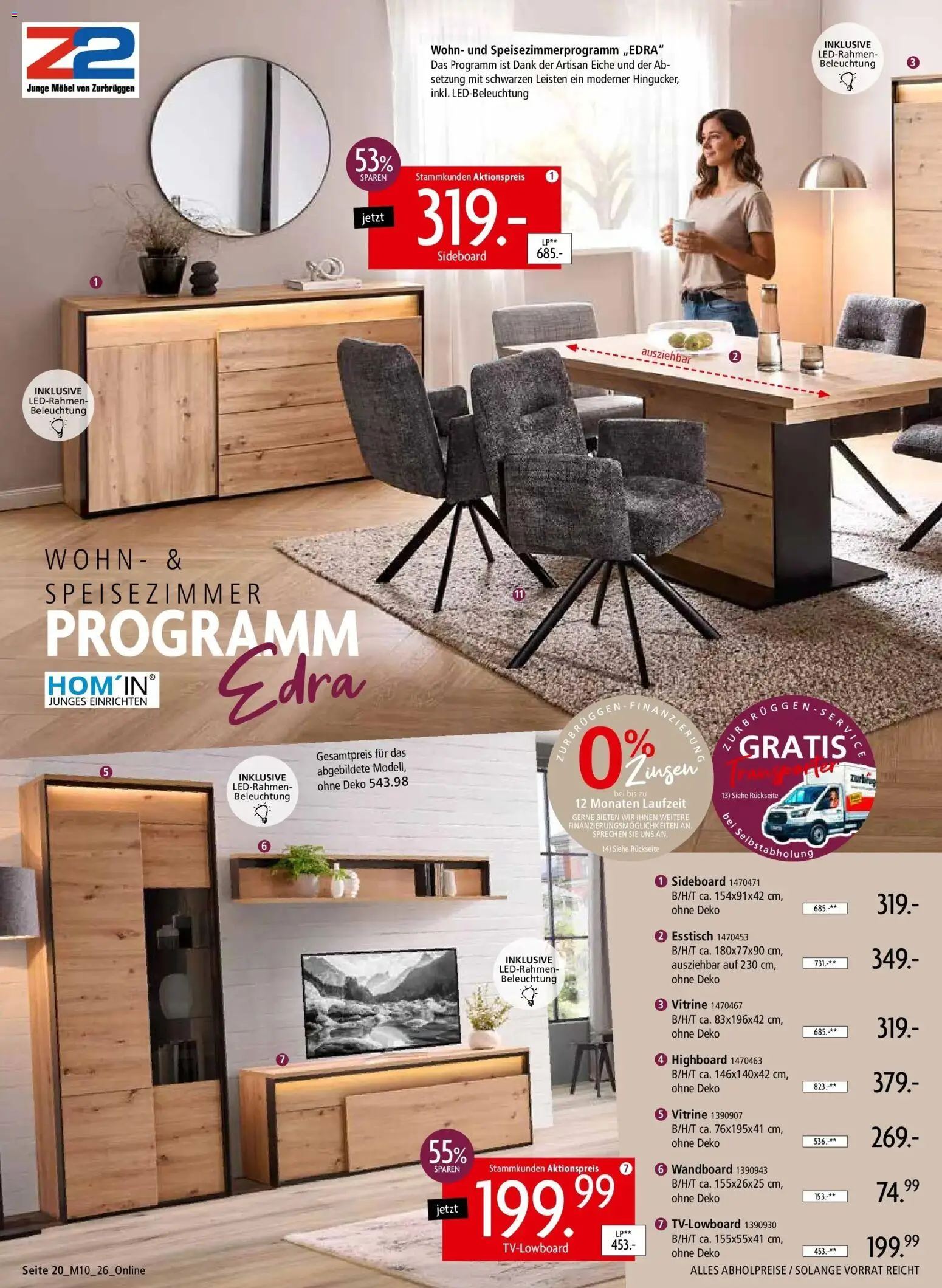 Zurbrüggen - Zurbrüggen: Mitnahme Möbel (ab 08.08.2026) zum Blättern | Seite: 20 | Produkte: Sideboard, HIghboard, Wandboard, Esstisch