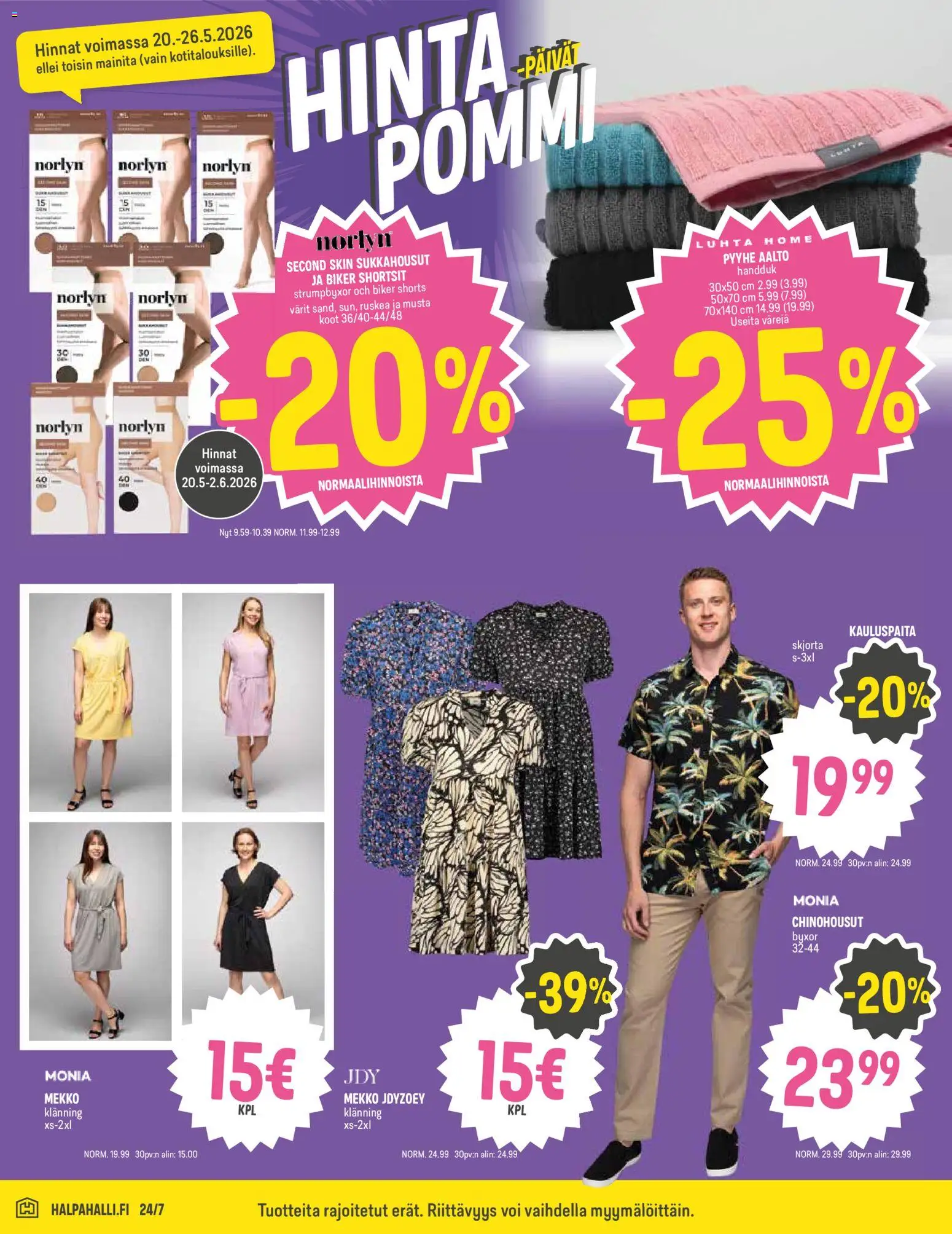 Halpa Halli tarjoukset – voimassa 20.05.2026 alkaen | Sivu: 14 | Tuotteet: Pyyhe, Sukkahousut, Shortsit, Mekko