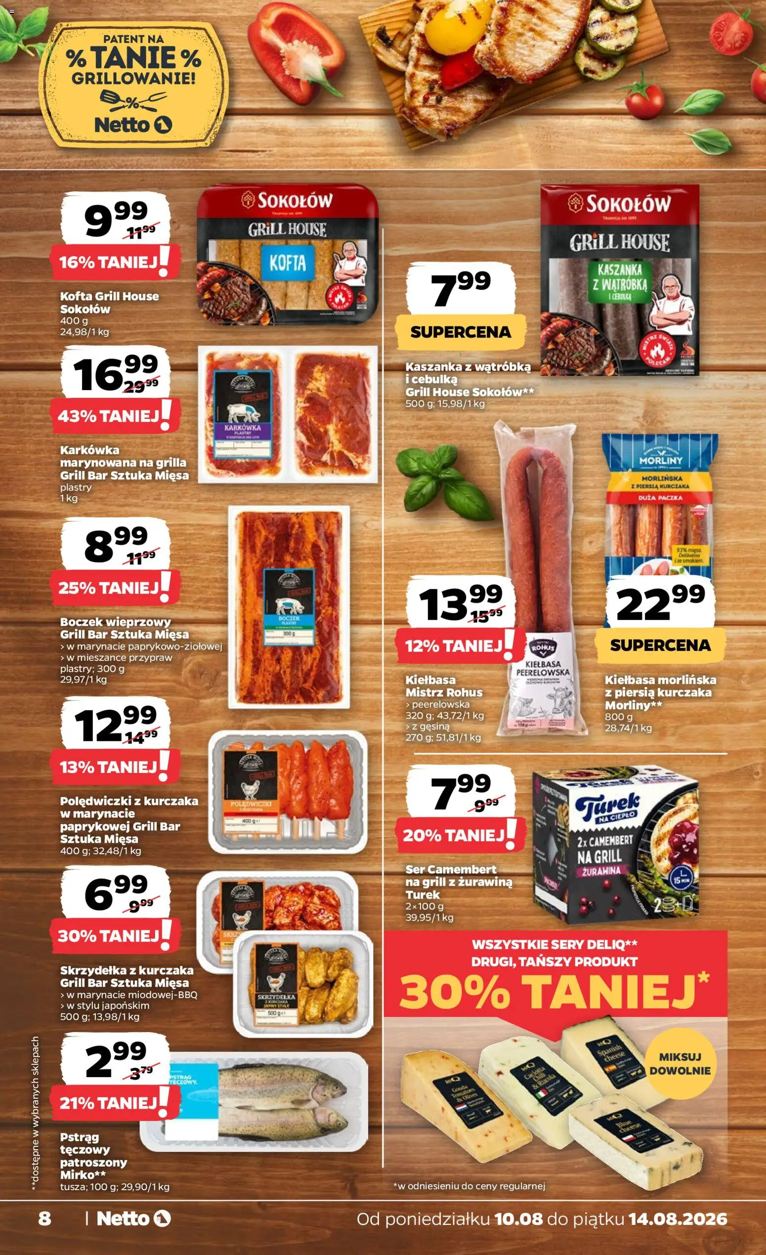 Netto gazetka od poniedziałku od 10.08.2026 | Strona: 8 | Produkty: Kiełbasa, Grill, Wątróbka, Boczek