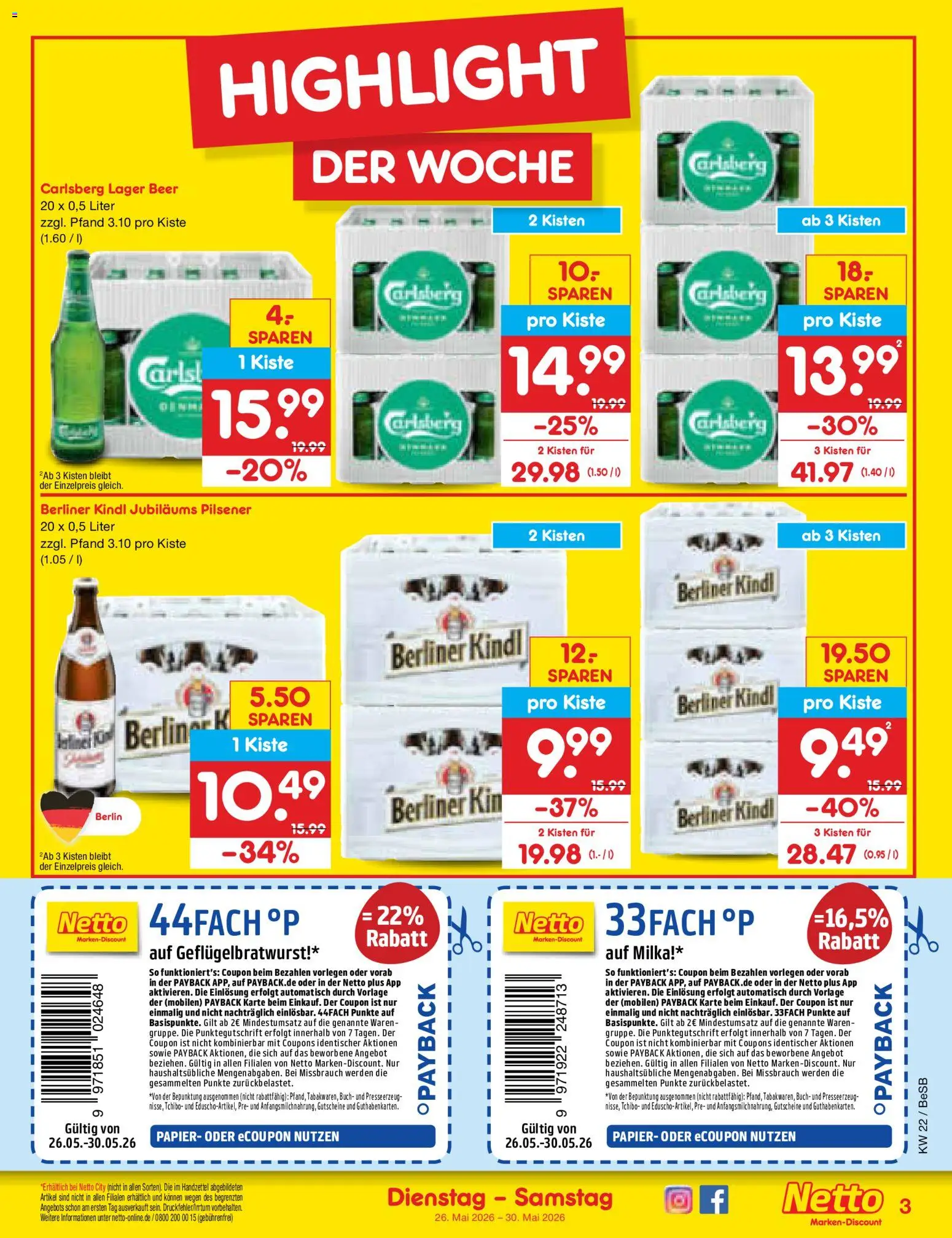 Netto Marken-Discount Prospekt 	 – gültig ab 26.05.2026 | Seite: 3 | Produkte: Berliner, Carlsberg, Milka