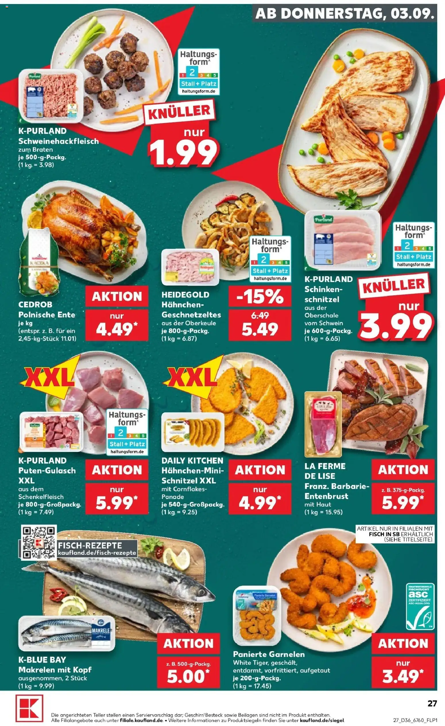 Prospekt Kaufland ab 31.08.2026 » Angebote Online zum Blättern | Seite: 36 | Produkte: Beilagen, Hahnchen, Garnelen, Fisch
