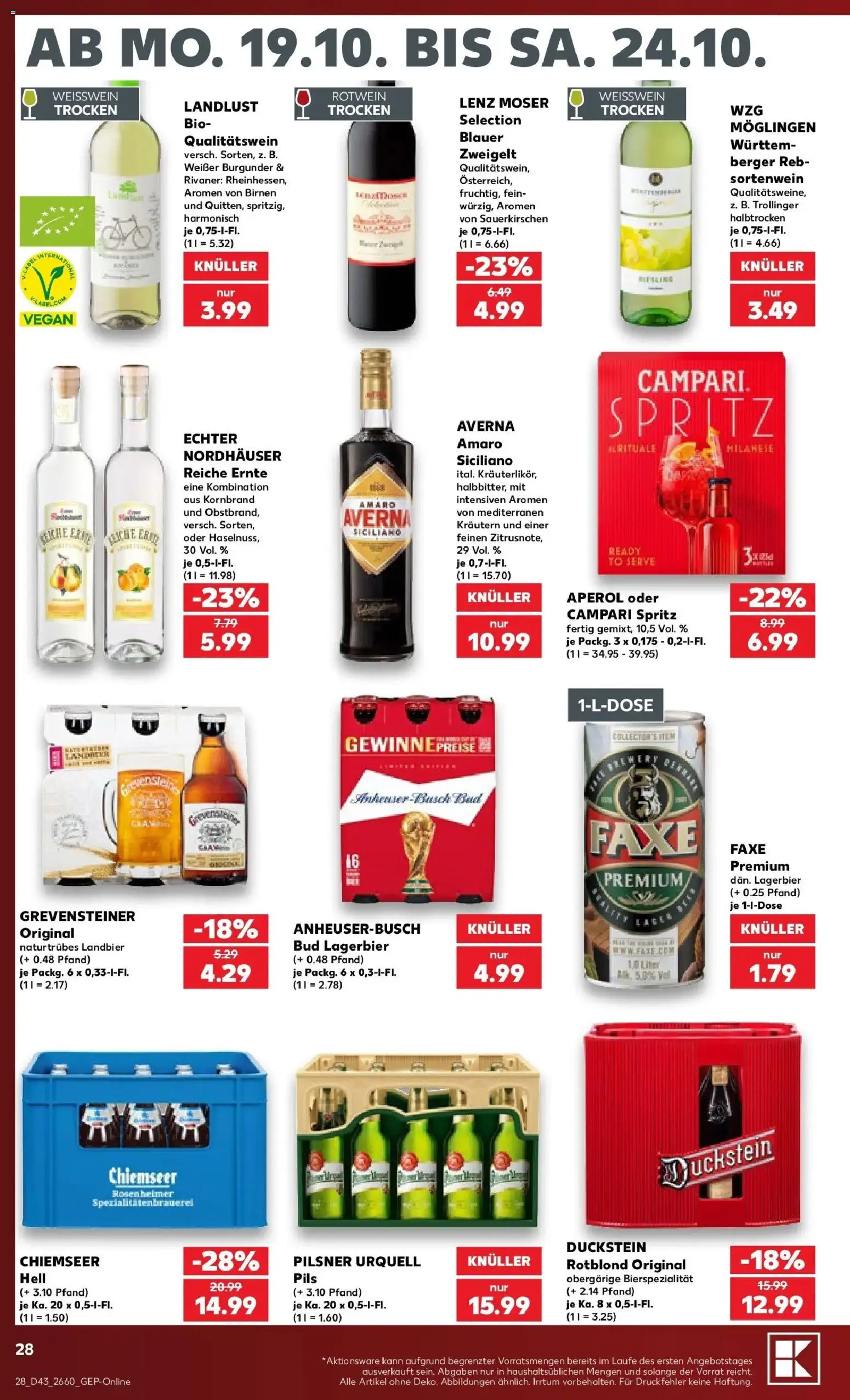 Prospekt Kaufland ab 19.10.2026 » Angebote Online zum Blättern | Seite: 32 | Produkte: Weißwein, Rotwein, Campari, Pils
