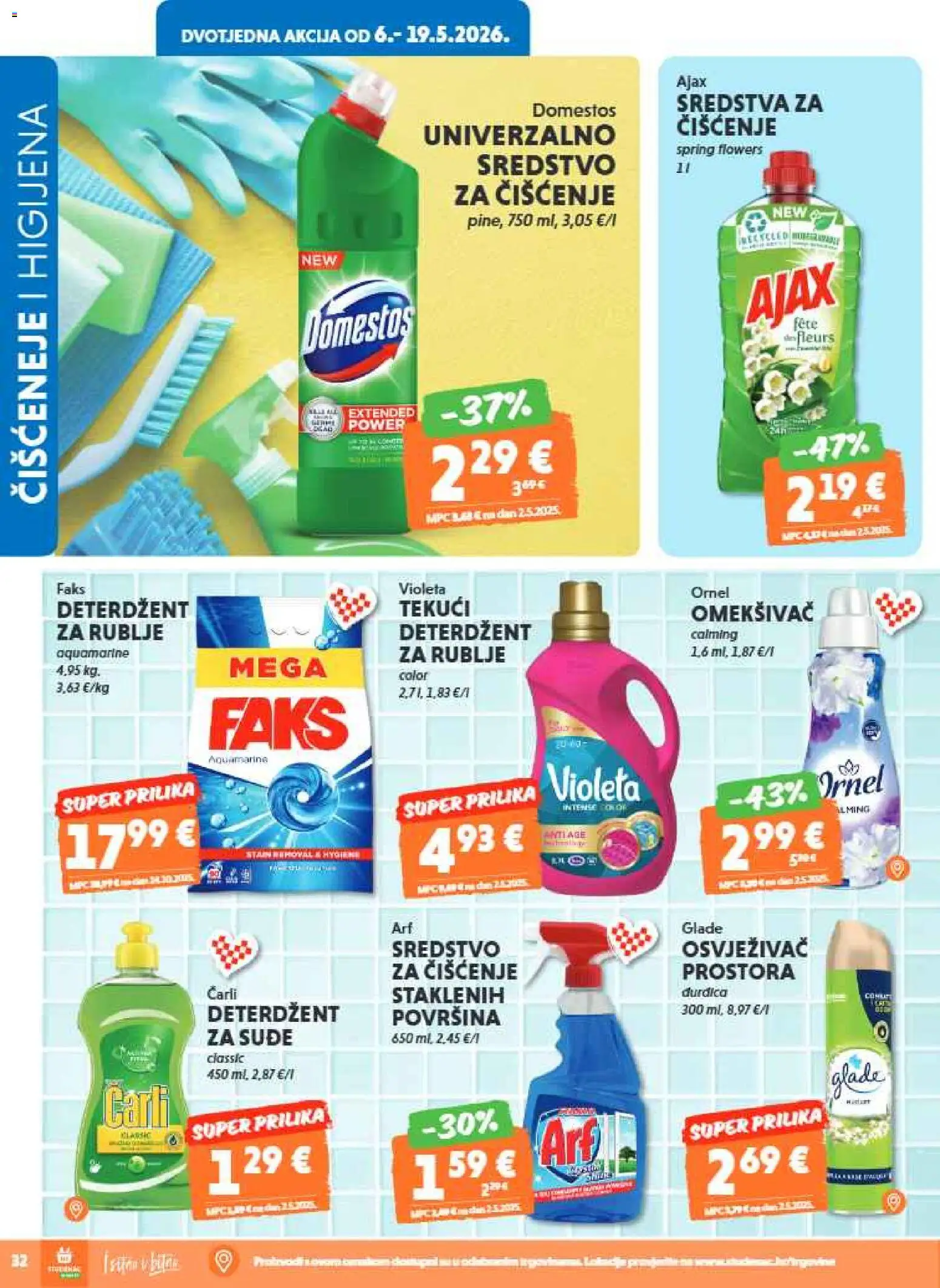 Studenac katalog | vrijedi od 13.05.2026 | Stranica: 32 | Proizvodi: Faks, Omekšivač, Deterdžent, Violeta