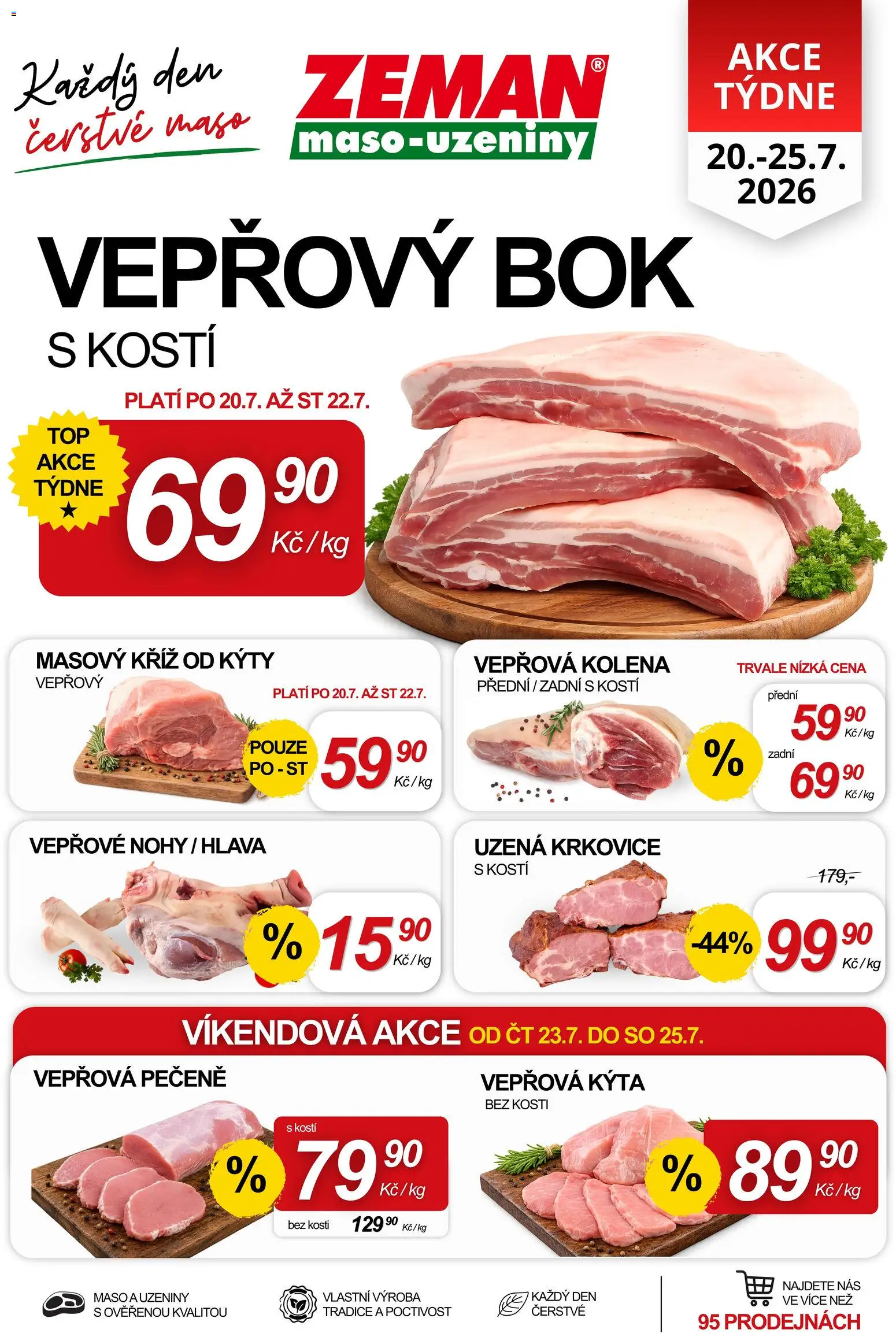 Prodejny Zeman leták - Akce týdne od 20.07.2026 | Strana: 1 | Produkty: Vepřová pečeně, Uzeniny, Krkovice, Kýta