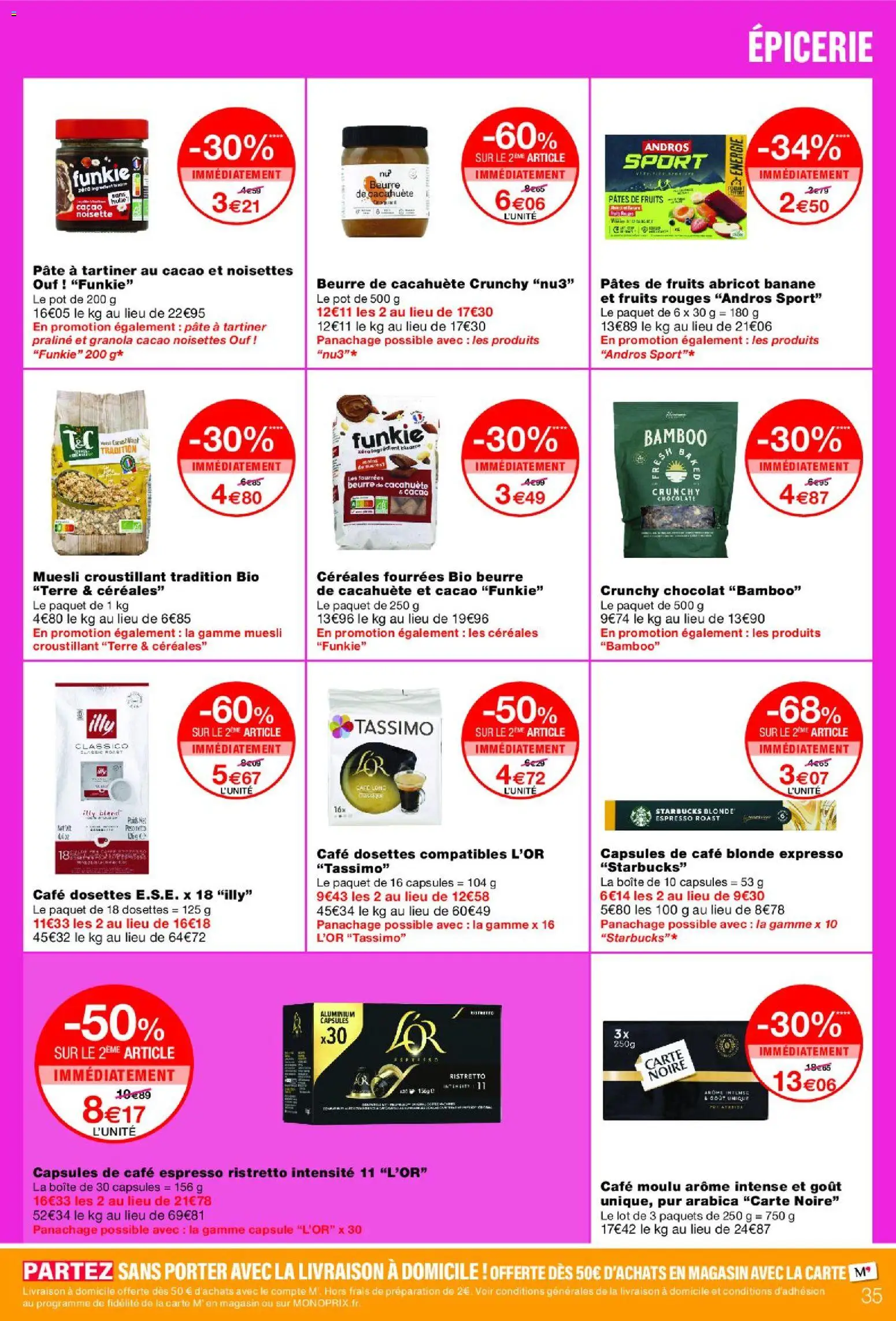 {H1} | Page: 35 | Produits: Abricot, Beurre de cacahuète, Café, Chocolat