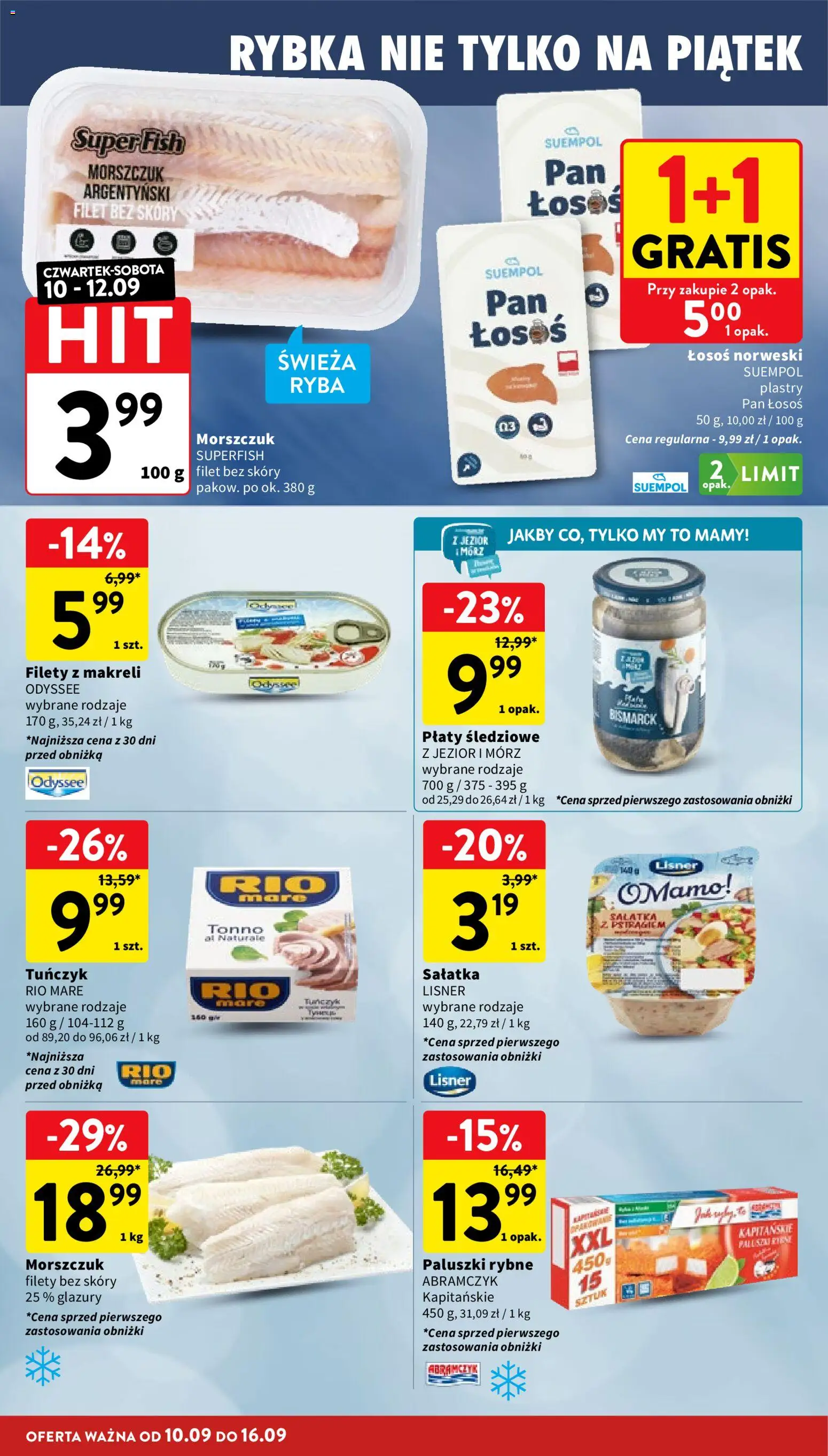 Intermarche gazetka od 10.09.2026 | Strona: 16 | Produkty: Łosoś, Tuńczyk, Morszczuk, Tuńczyk rio mare