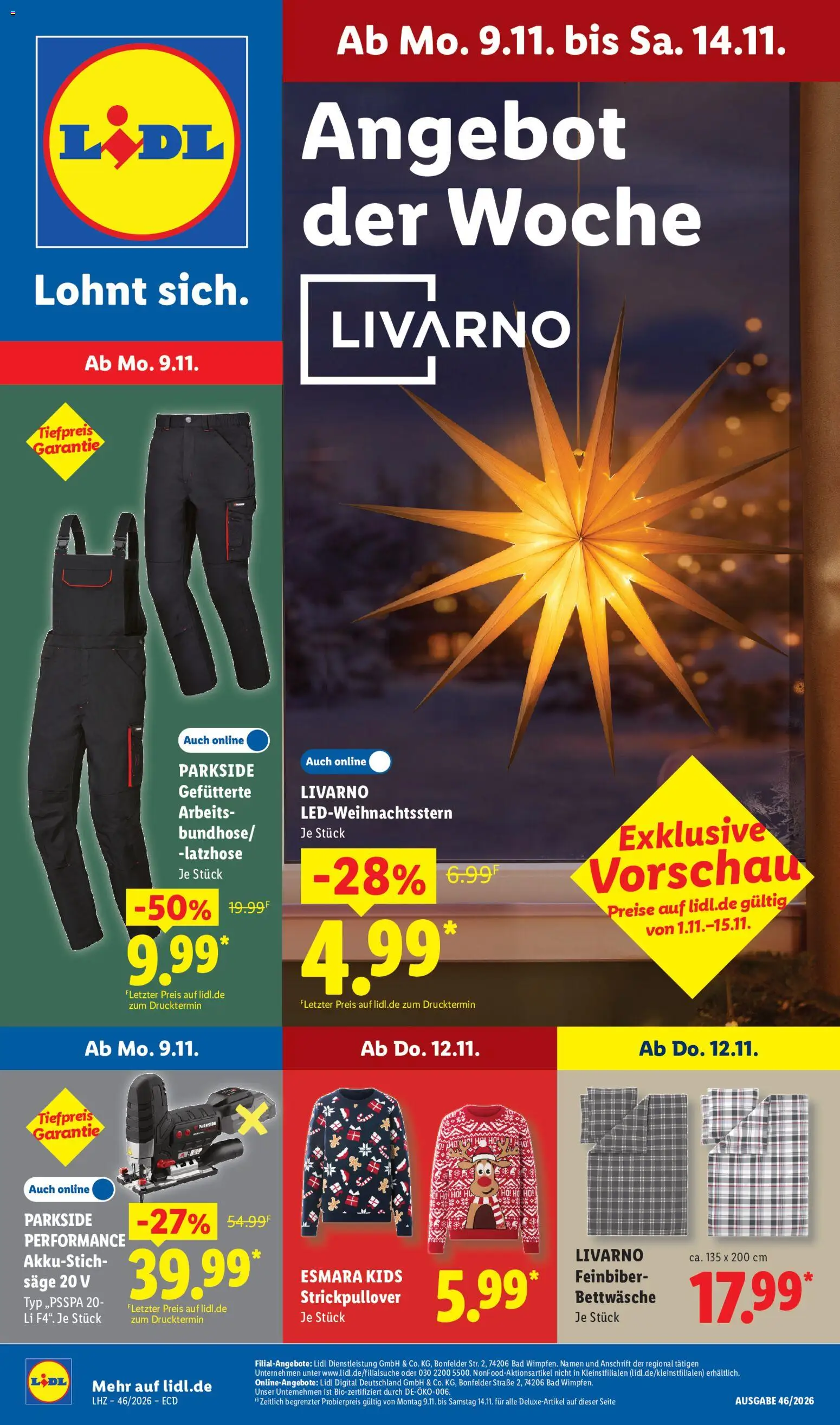 Lidl Německo leták od 09.11.2026 | Strana: 1 | Produkty: Parkside