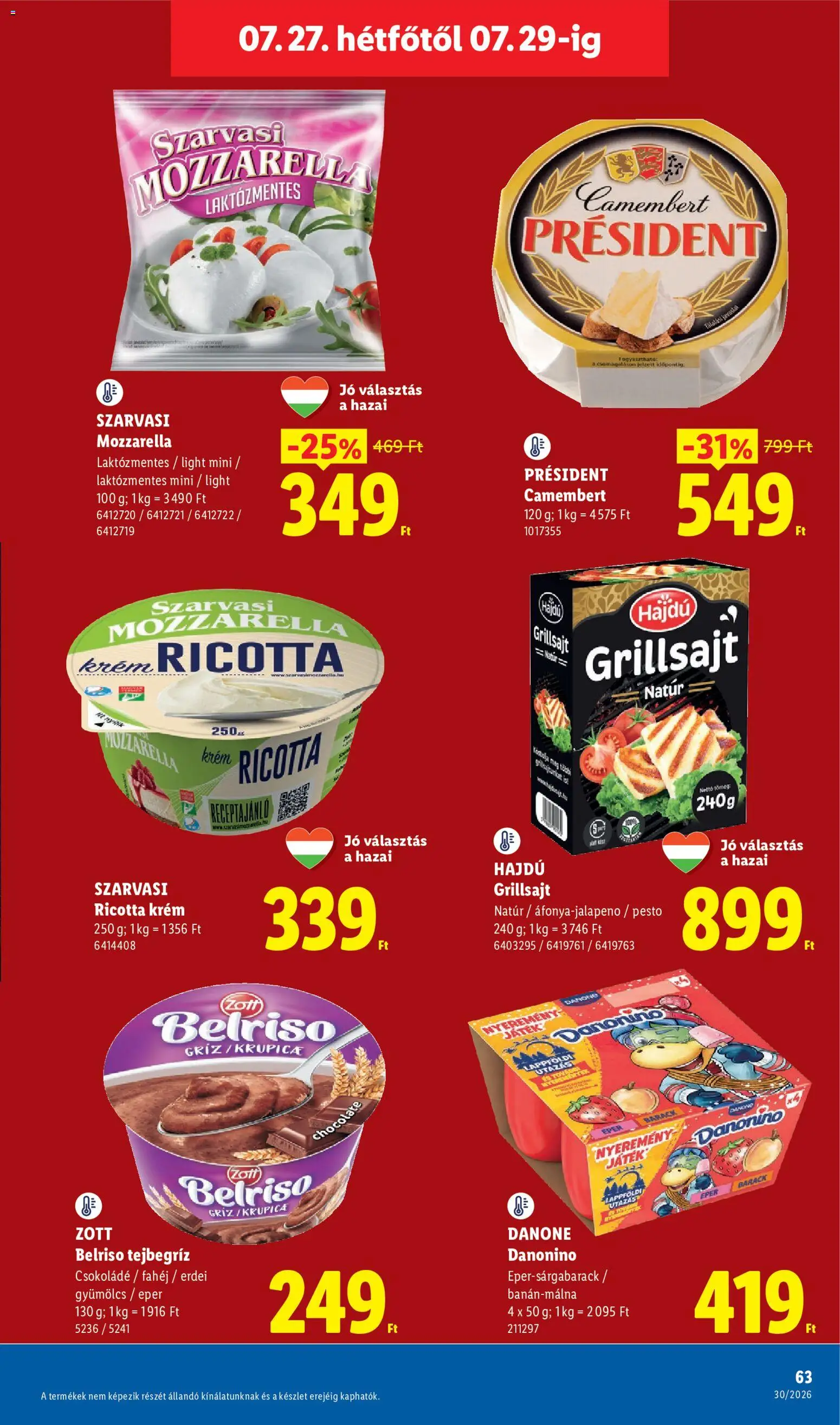 Lidl akciós ujság - amely érvényes a következő dátumtól: 2026.07.23. | Oldal: 63 | Termékek: Pesto, Ricotta, Csokoládé, Camembert