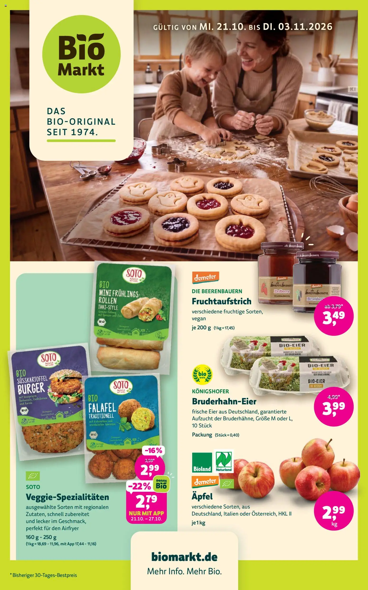 BioMarkt Prospekt – gültig ab 21.10.2026 | Seite: 1 | Produkte: Eier, Burger, Äpfel