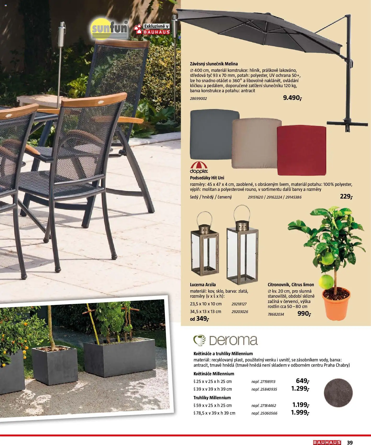 Bauhaus katalog Záhradní nábytek od 08.04.2026 | Strana: 39 | Produkty: Truhlíky, Květináče, Barvy, Slunečník