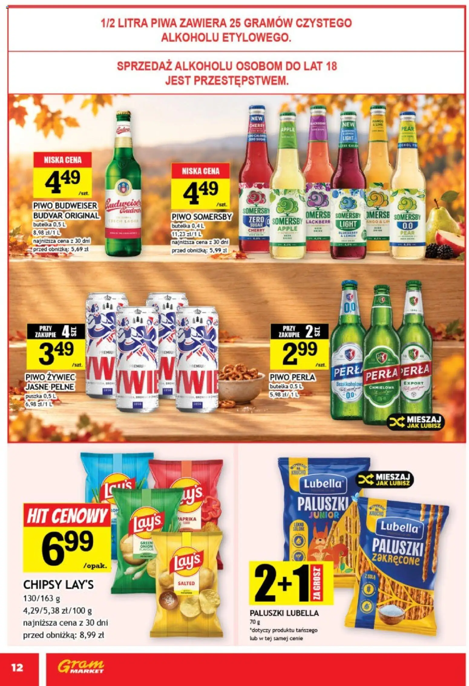 Gram Market gazetka od 21.10.2026 | Strona: 12 | Produkty: Chipsy, Paluszki, Piwo, Somersby