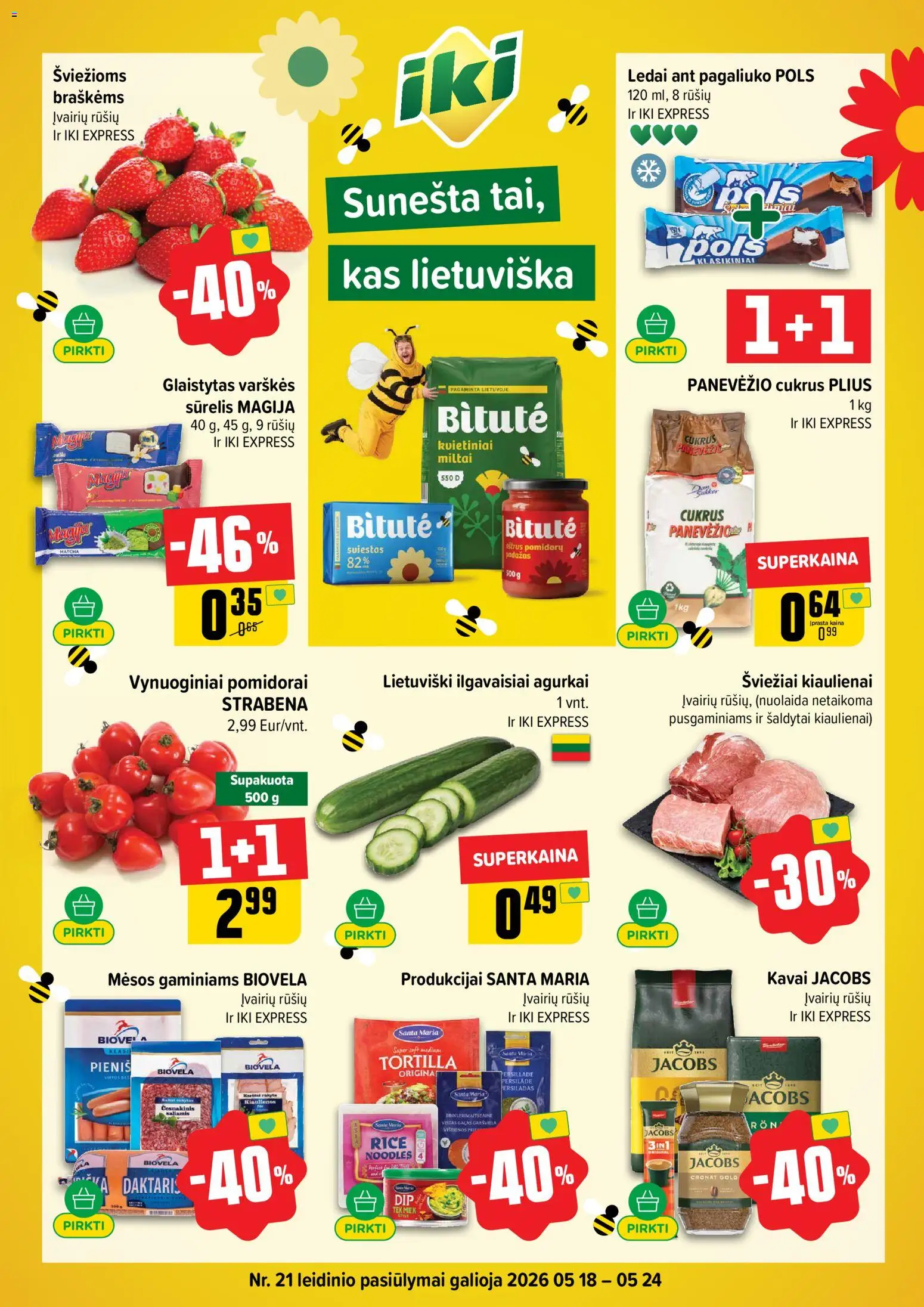 IKI akcijos nuo 18.05.2026 | Puslapis: 1 | Prekių: Ledai, Sūrelis, Cukrus, Pomidorai